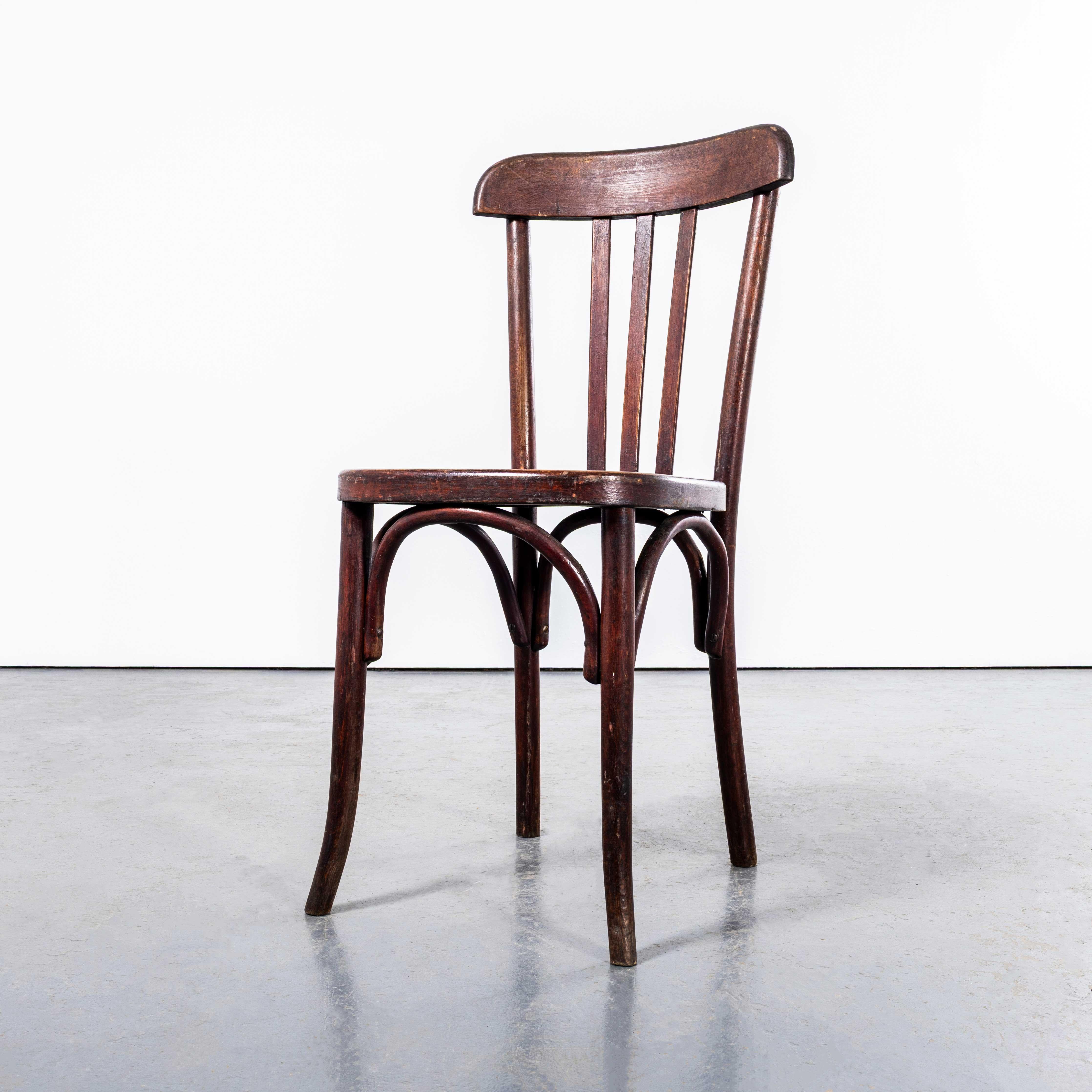 French 1940's Rich Dark Fischel Bentwood Dining Chairs - Set Of Eight For Sale