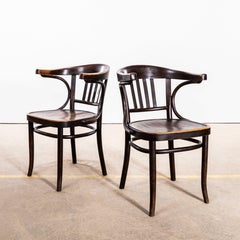 1940's Rich Oak Bentwood Captains Dining Chairs - Pair