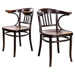 1940's Rich Oak Bentwood Captains Dining Chairs - Pair