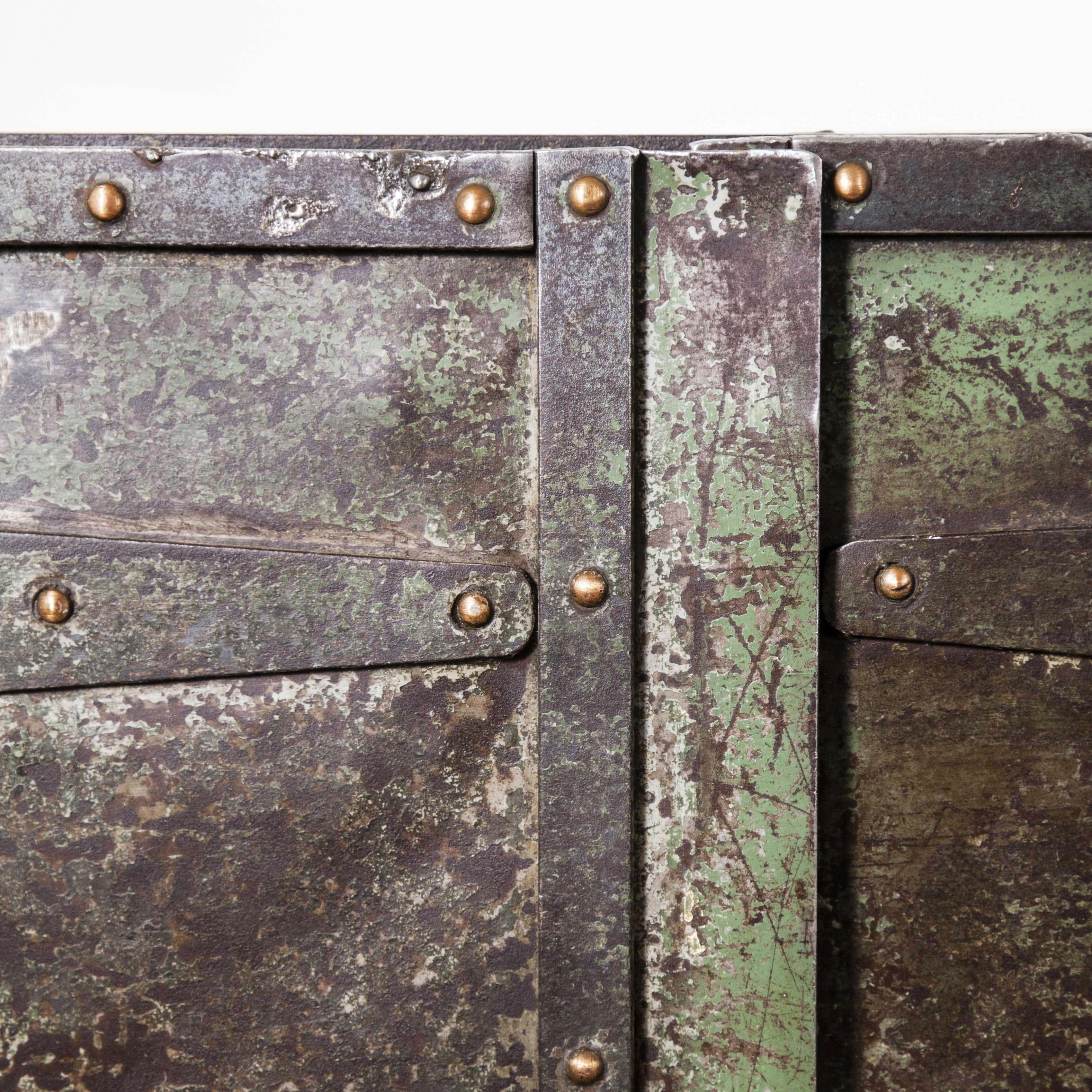 Mid-20th Century 1940s Riveted Industrial Metal Storage Cabinet, Cupboard