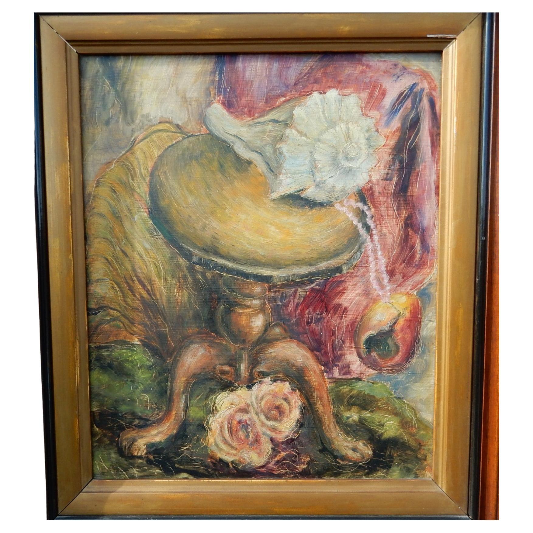 1940's Robert Knipschild (1927-2004) Surrealismo Naturaleza muerta Pintura Madera en venta