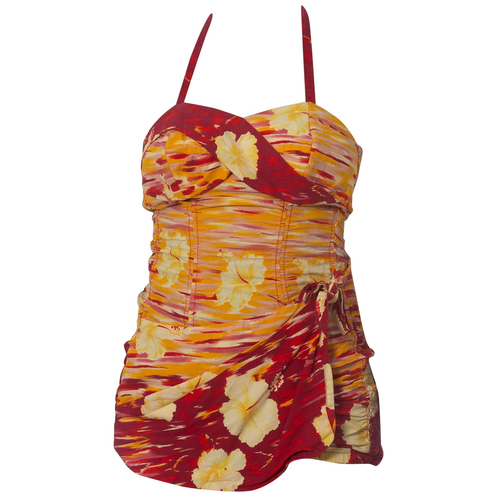 1940S Rockabilly "Miss Hawaii" Sunset Tropical Swimsuit XL