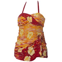 Maillot de bain tropical du coucher de soleil Rockabilly « Miss Hawaii » XL des années 1940