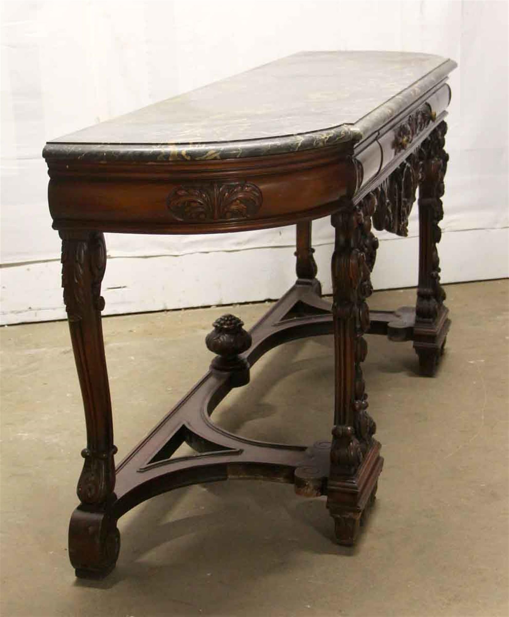 1940s Rococo Carved Wood Entry Table with Black Marble Top 2