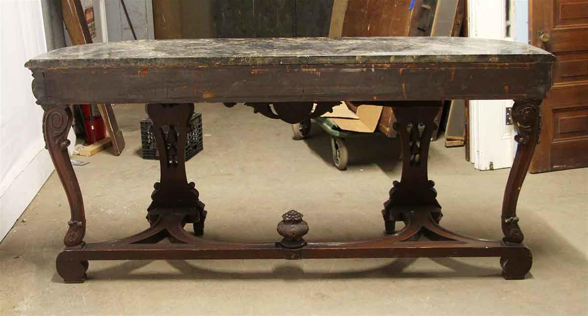 1940s Rococo Carved Wood Entry Table with Black Marble Top 3