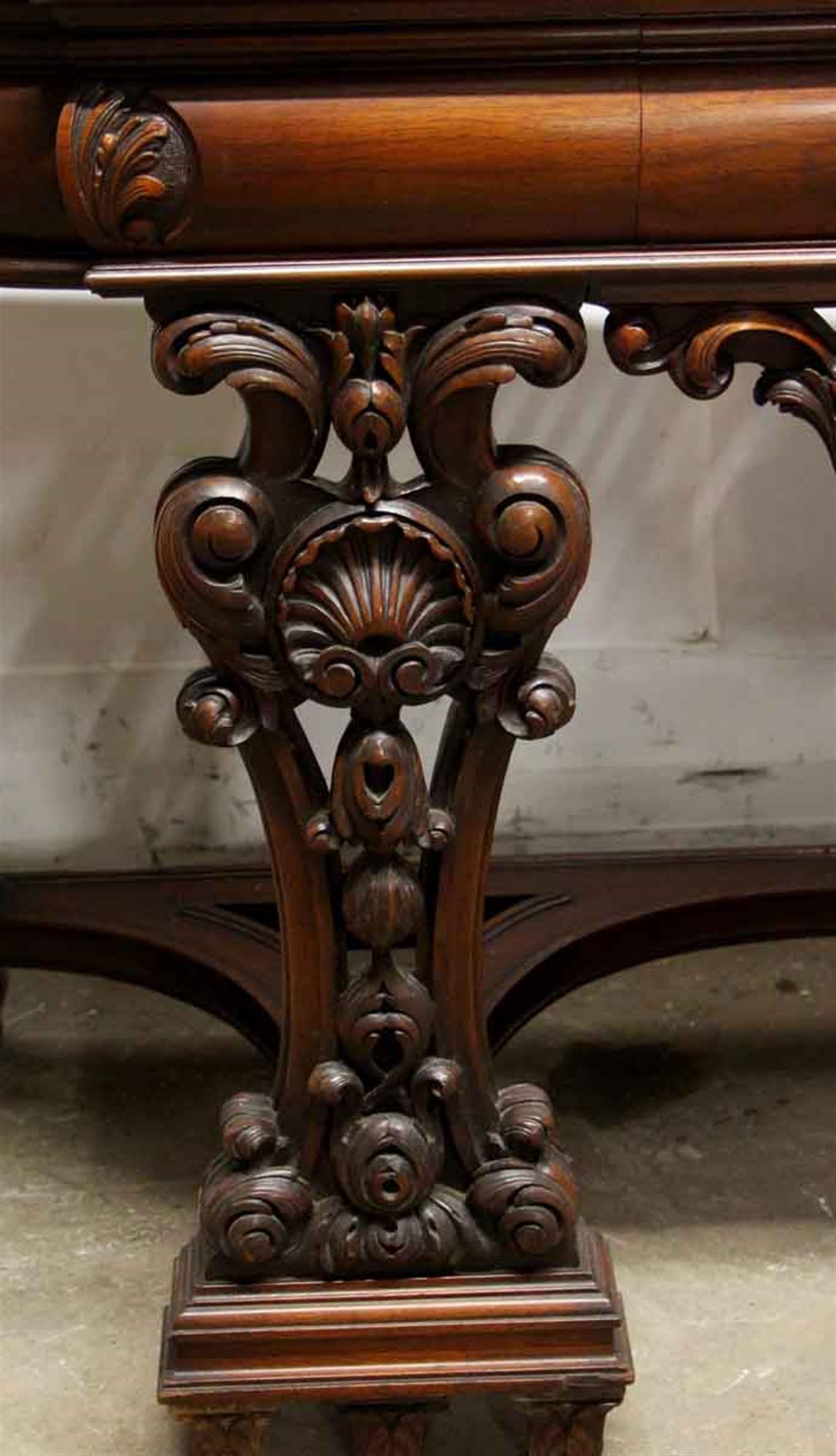 1940s Rococo Carved Wood Entry Table with Black Marble Top 1