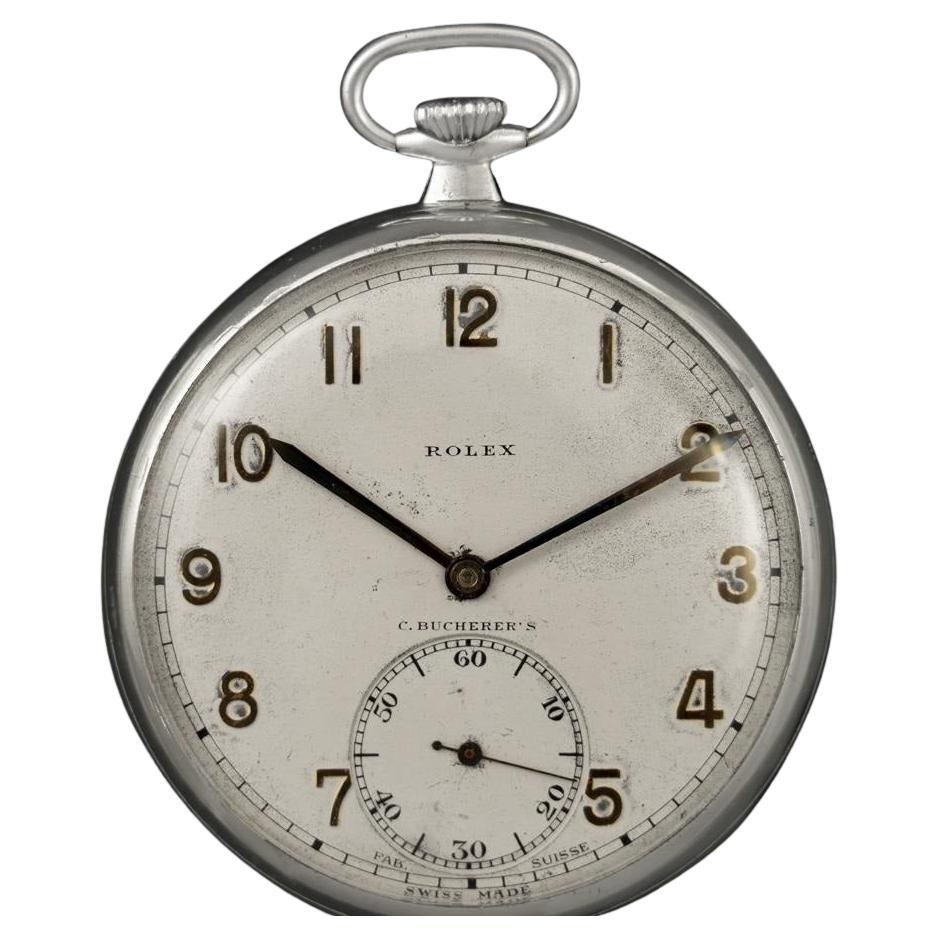 1940's Rolex for Bucherer Vintage Antique Mens Pocket Watch, 45mm - Nickel Chrom For Sale