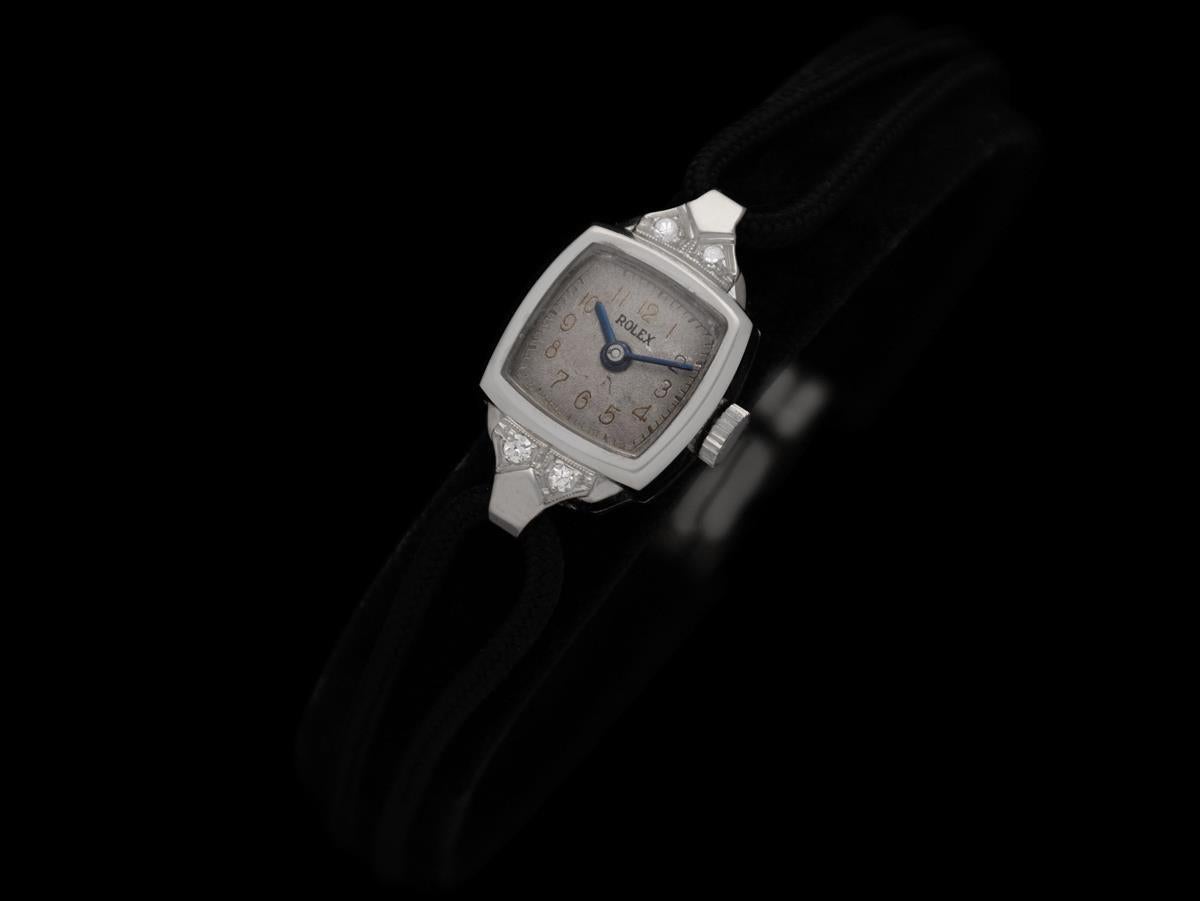 Reloj de cóctel Rolex 1940 Vintage para señora - Platino y diamantes en Bueno estado para la venta en Suwanee, GA