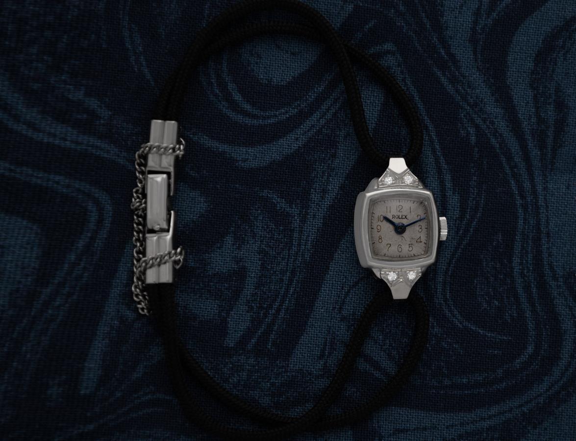 Reloj de cóctel Rolex 1940 Vintage para señora - Platino y diamantes en venta 4