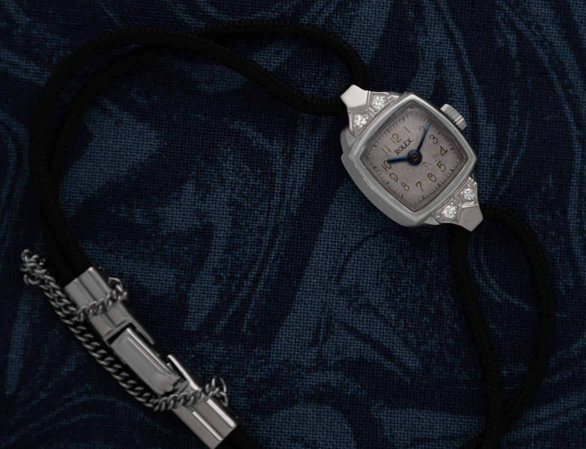 Reloj de cóctel Rolex 1940 Vintage para señora - Platino y diamantes en venta 5