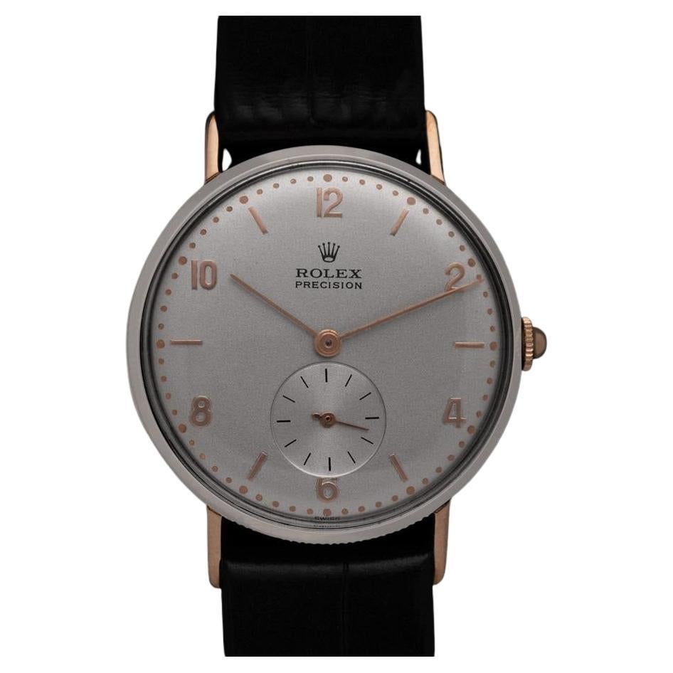 1940's ROLEX PRECISION Vintage Mens Rare Ref. 3923 18K Rose Gold & SS For Sale