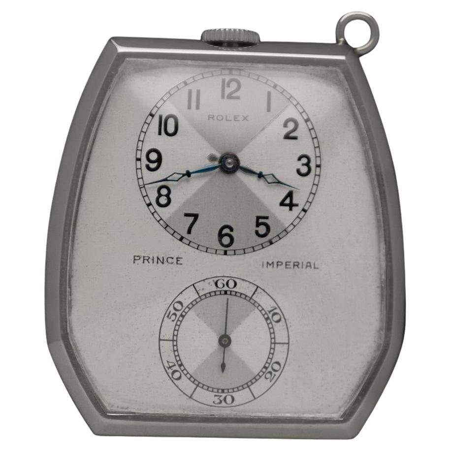 1940's Rolex Prince Imperial Mens Ref. 1586 Doctor's Pocket Watch - 18K White Go For Sale