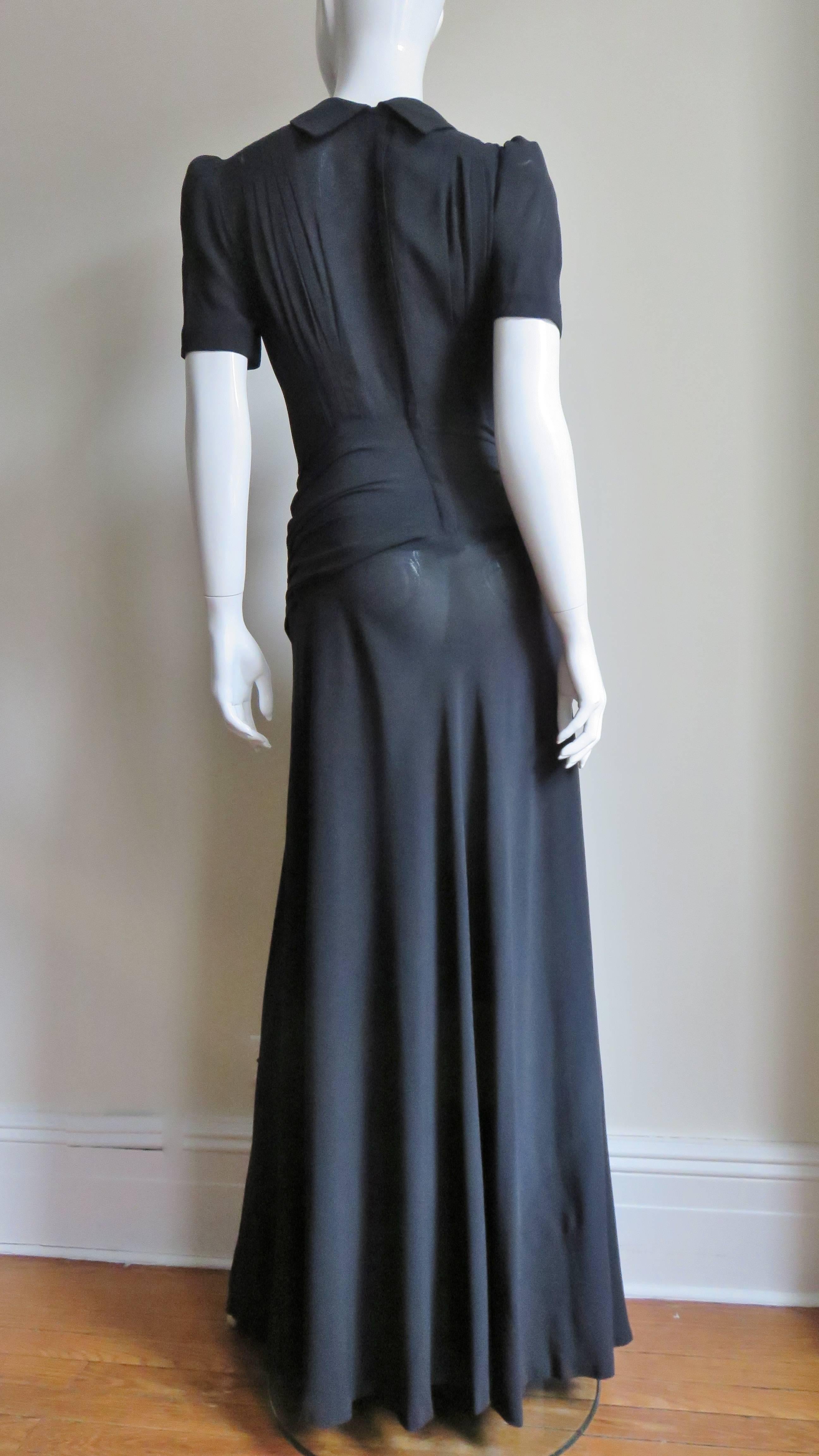 1940s Romantic Gothic Black Maxi Dress For Sale 7
