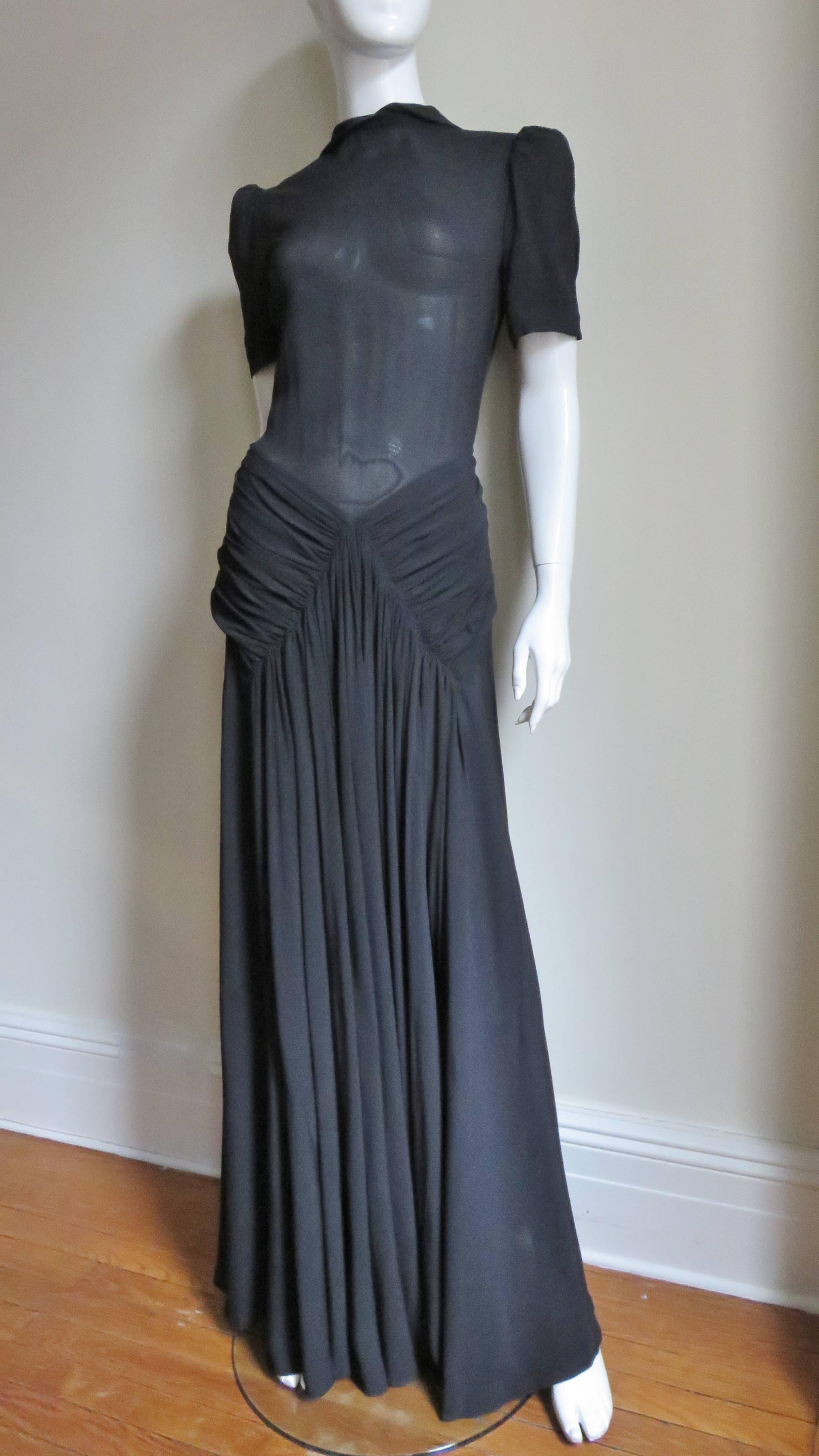 1940s Romantic Gothic Black Maxi Dress For Sale 3