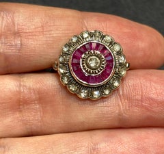 1940s rose cut diamond and ruby ring and earring set