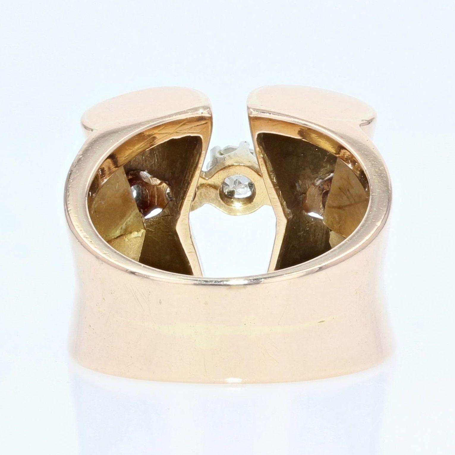 1940s Rose-Cut Diamonds 18 Karat Rose Gold Tank Ring For Sale 4