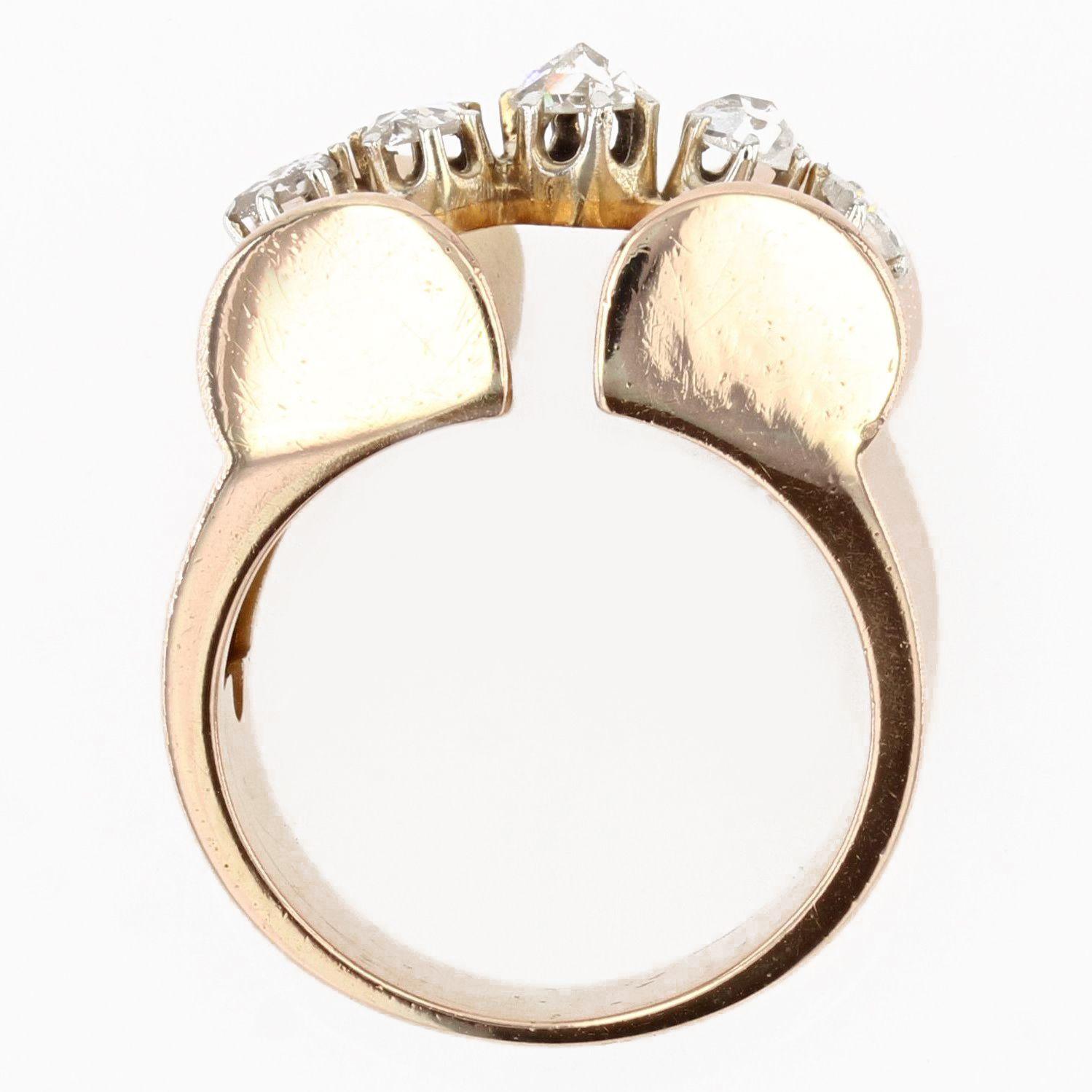 1940s Rose-Cut Diamonds 18 Karat Rose Gold Tank Ring For Sale 6