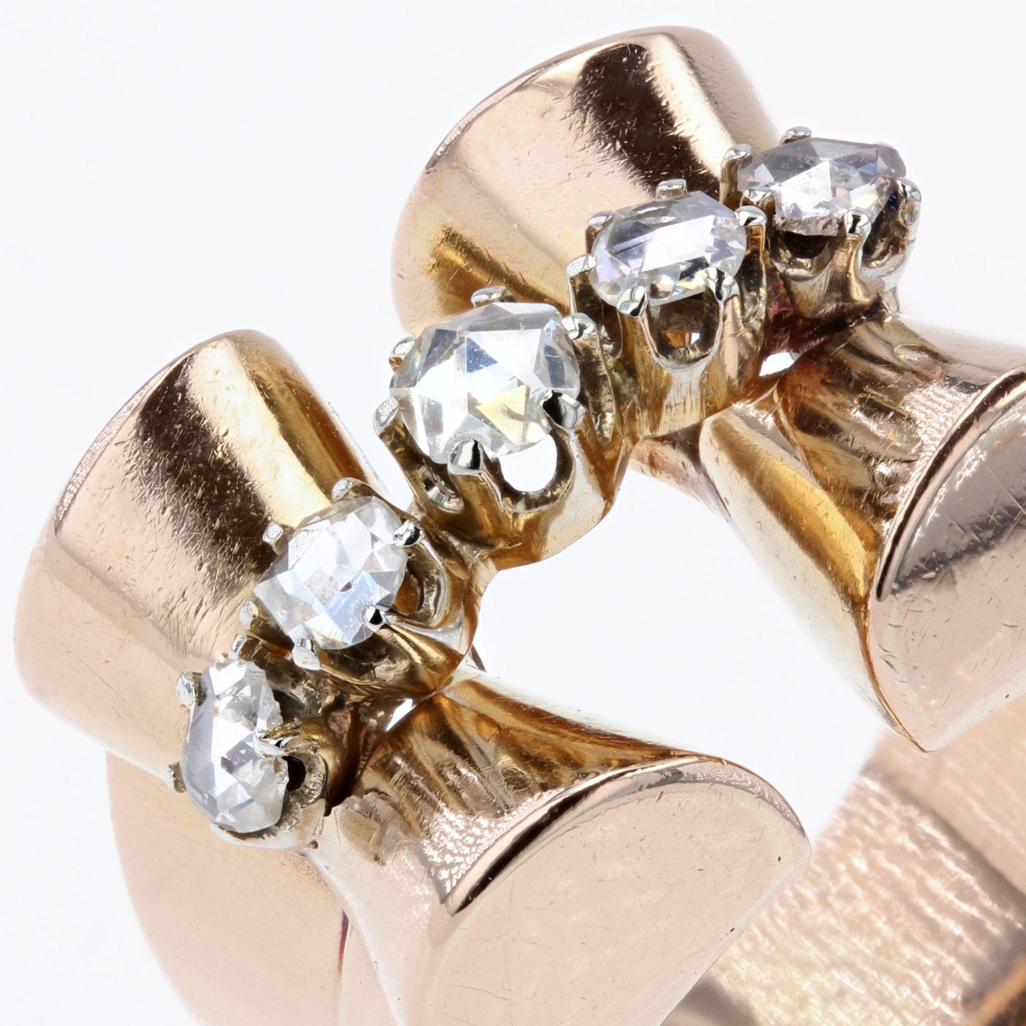 Women's 1940s Rose-Cut Diamonds 18 Karat Rose Gold Tank Ring For Sale