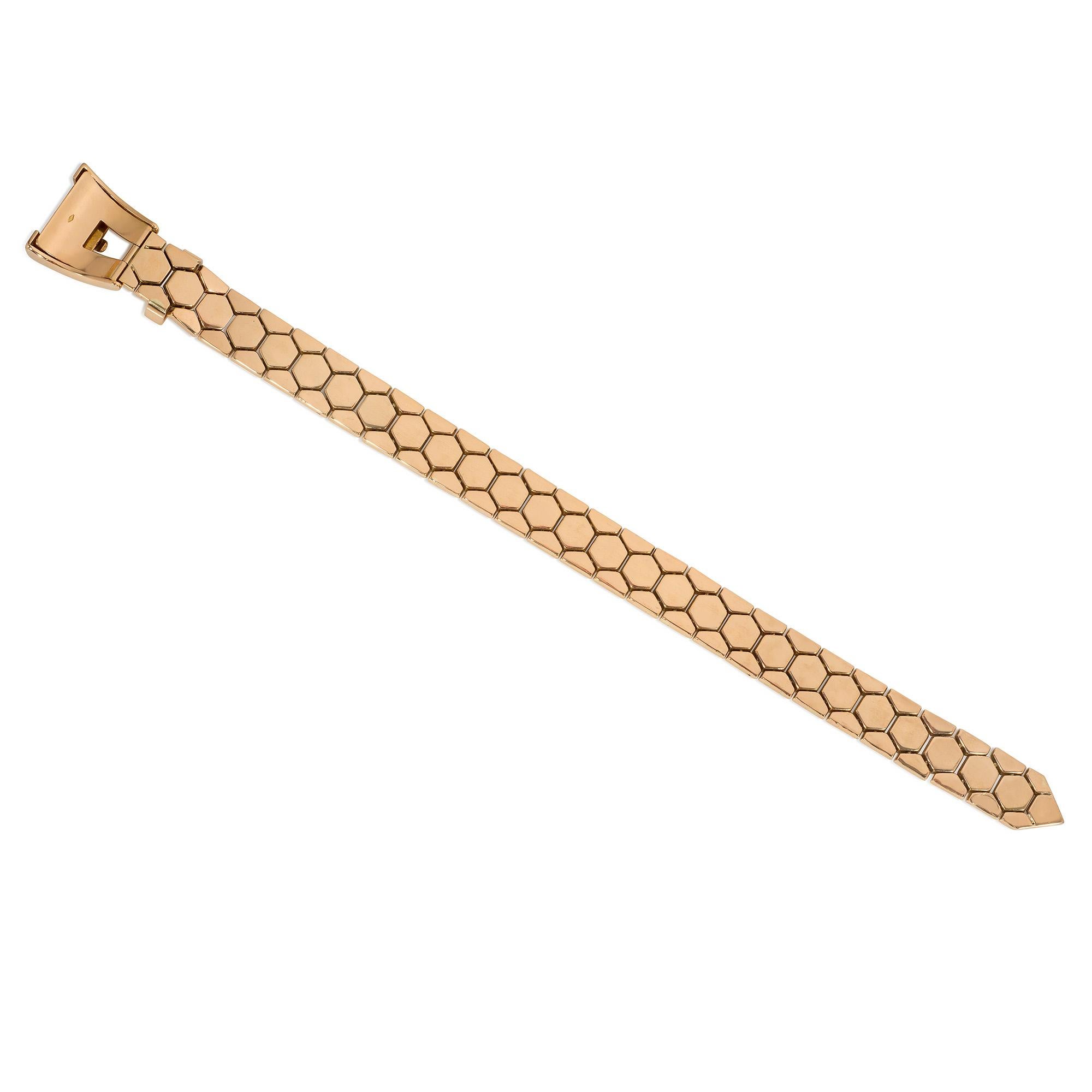 Pulsera de hebilla de cinturón ajustable de oro rosa de los años 40 Retro en venta