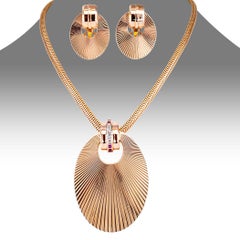 1940s Rose Gold Necklace Brooch Earrings Jewelry Set