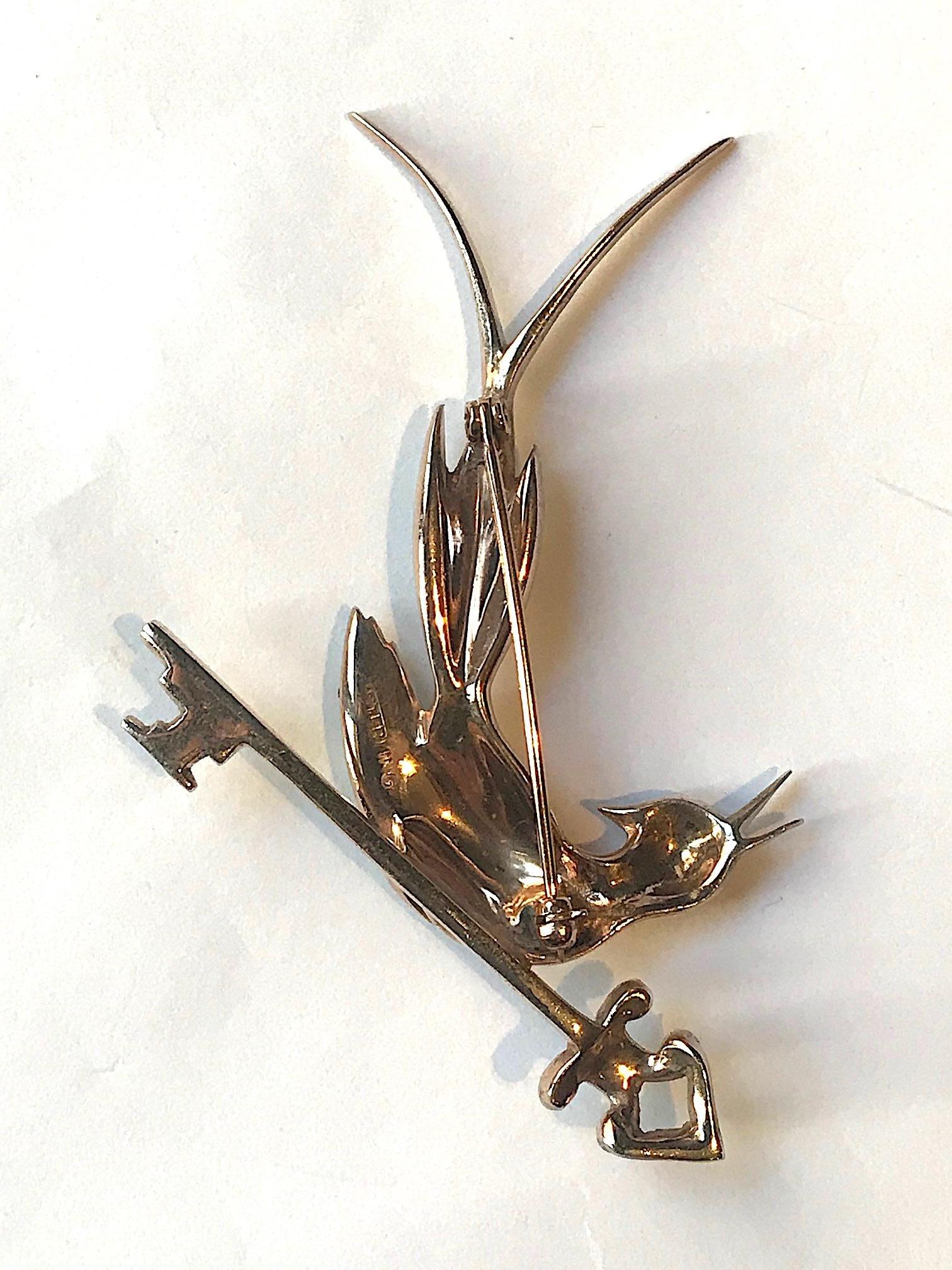 1940s Rose gold & Sterling Bird Singing 