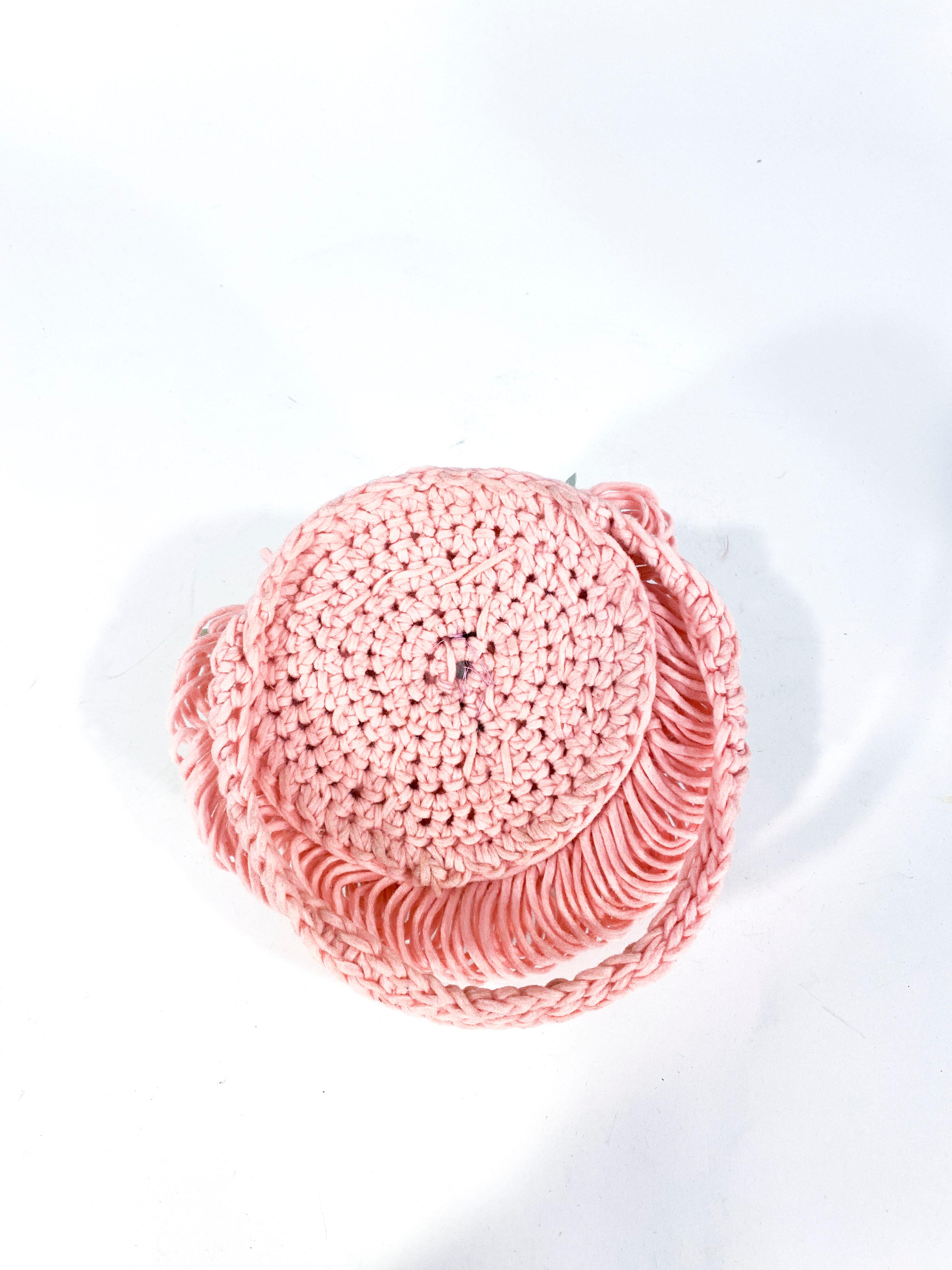 Women's 1940's Rose Pink Crochet Wool Cocktail Hat