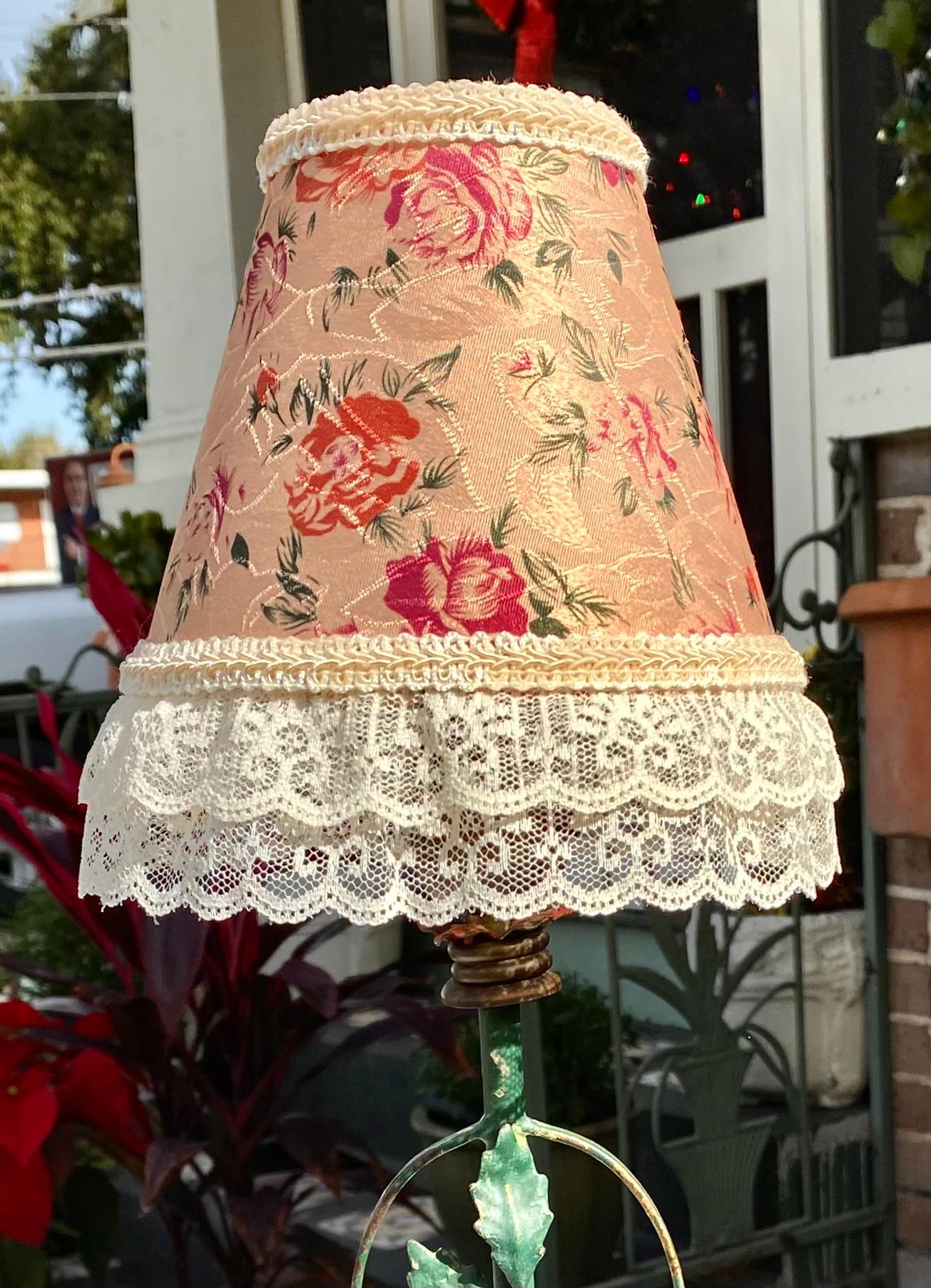 1940’s Rose Tole Lamp with Lace Trimmed Floral Shade 4