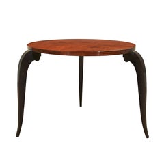 Mid-Century Modern Round and Tripod Sidetable, Zebra Wood, Walnut - France
