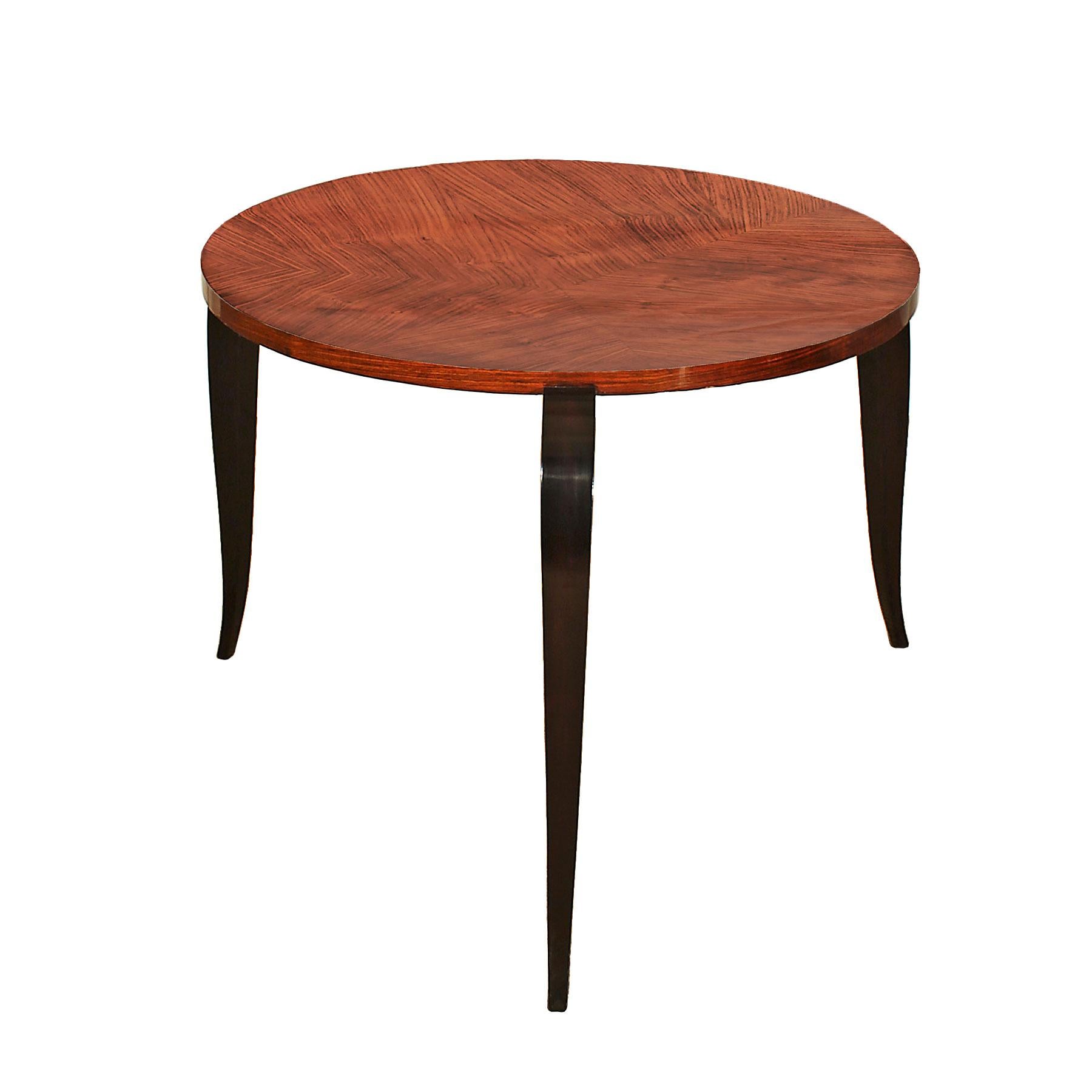 Mid-Century Modern Round and Tripod Sidetable, Zebra Wood, Walnut - France In Good Condition For Sale In Girona, ES
