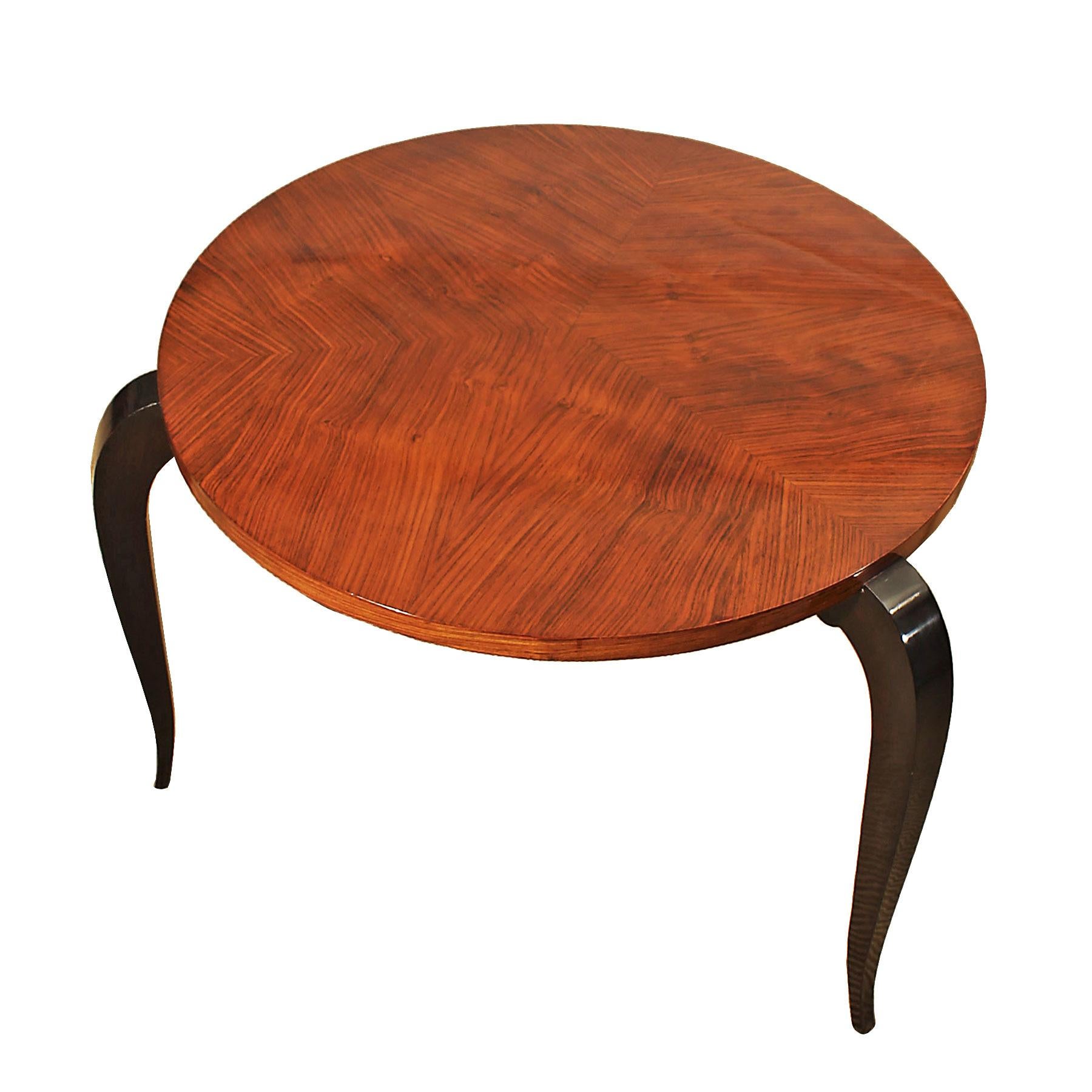 Mid-20th Century Mid-Century Modern Round and Tripod Sidetable, Zebra Wood, Walnut - France For Sale