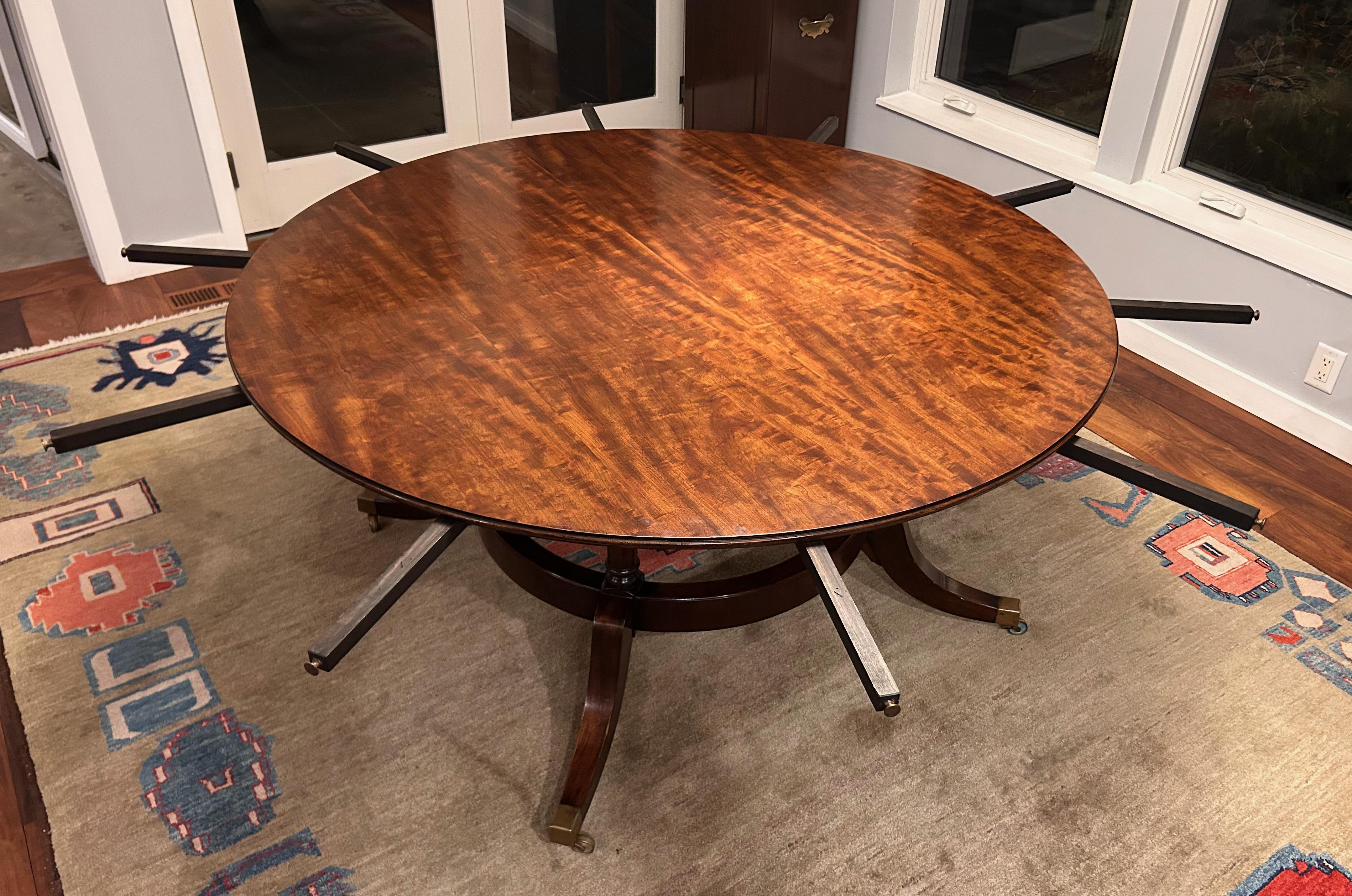 Mid-20th Century 1940's Round Mahogany Veneer Dining Table with Crescent Leaves and Leaf Cabinet For Sale