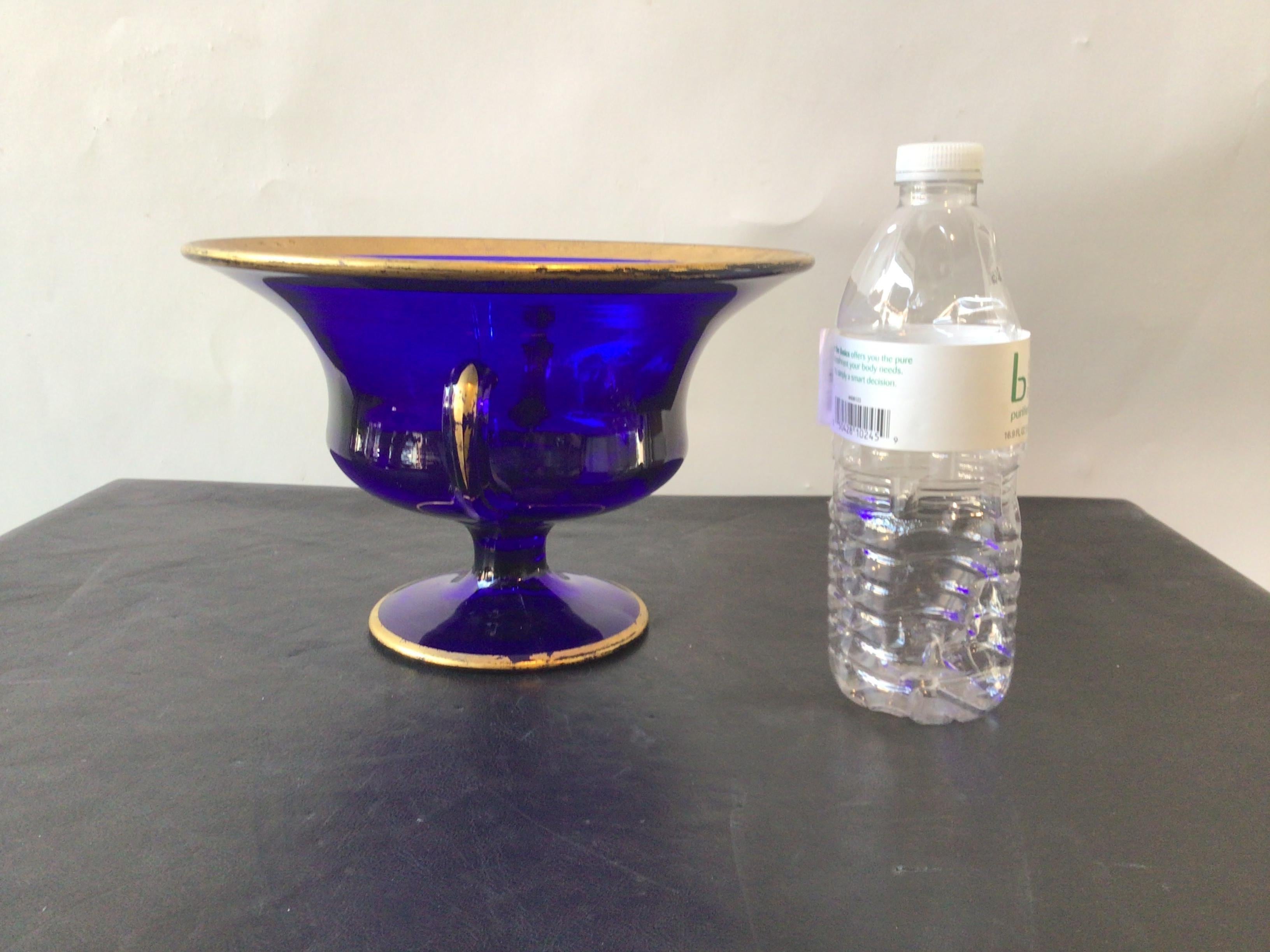 1940s Royal Blue Glass Classical Urn with Gilt Trim In Good Condition For Sale In Tarrytown, NY