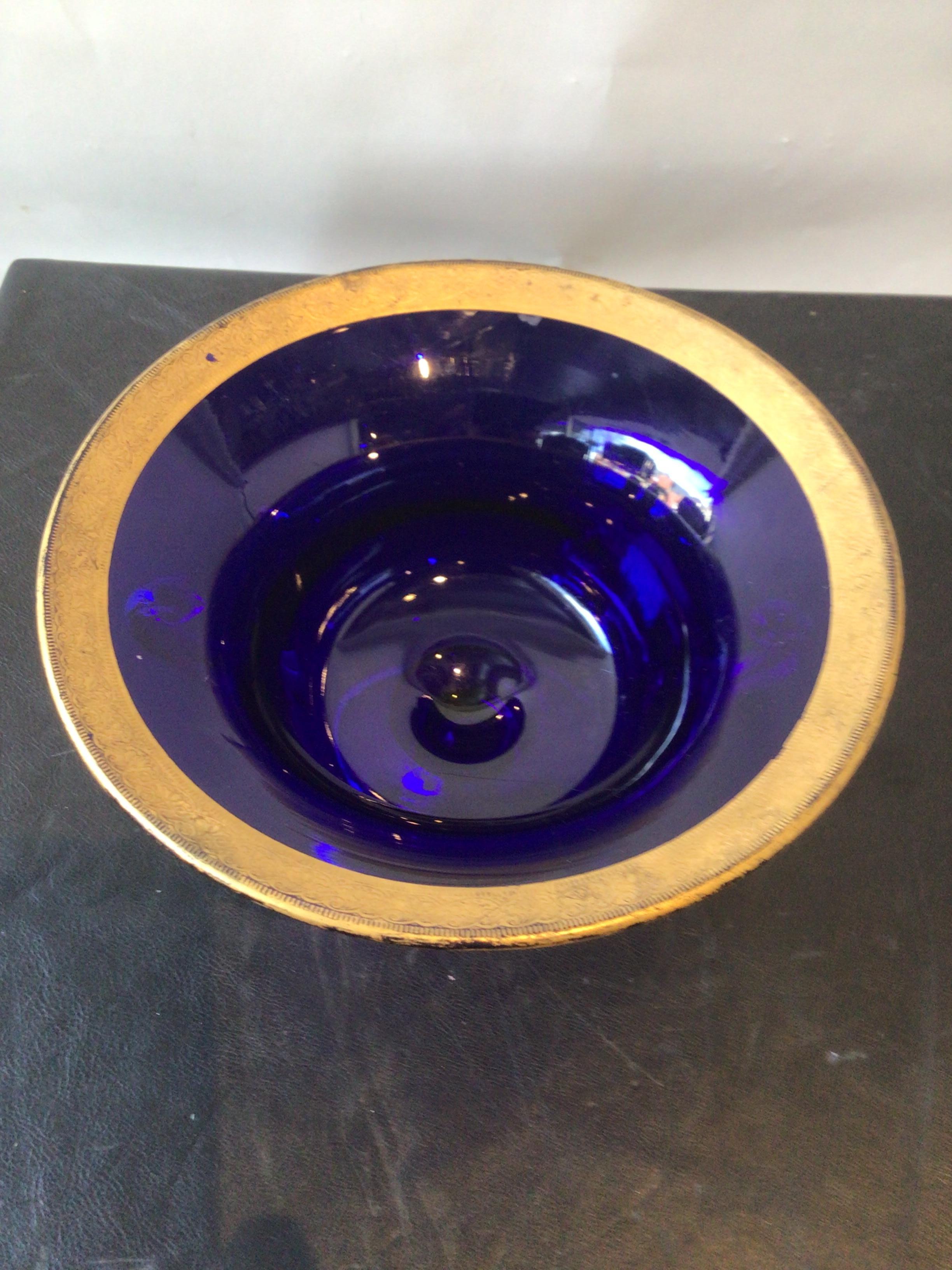 Mid-20th Century 1940s Royal Blue Glass Classical Urn with Gilt Trim For Sale