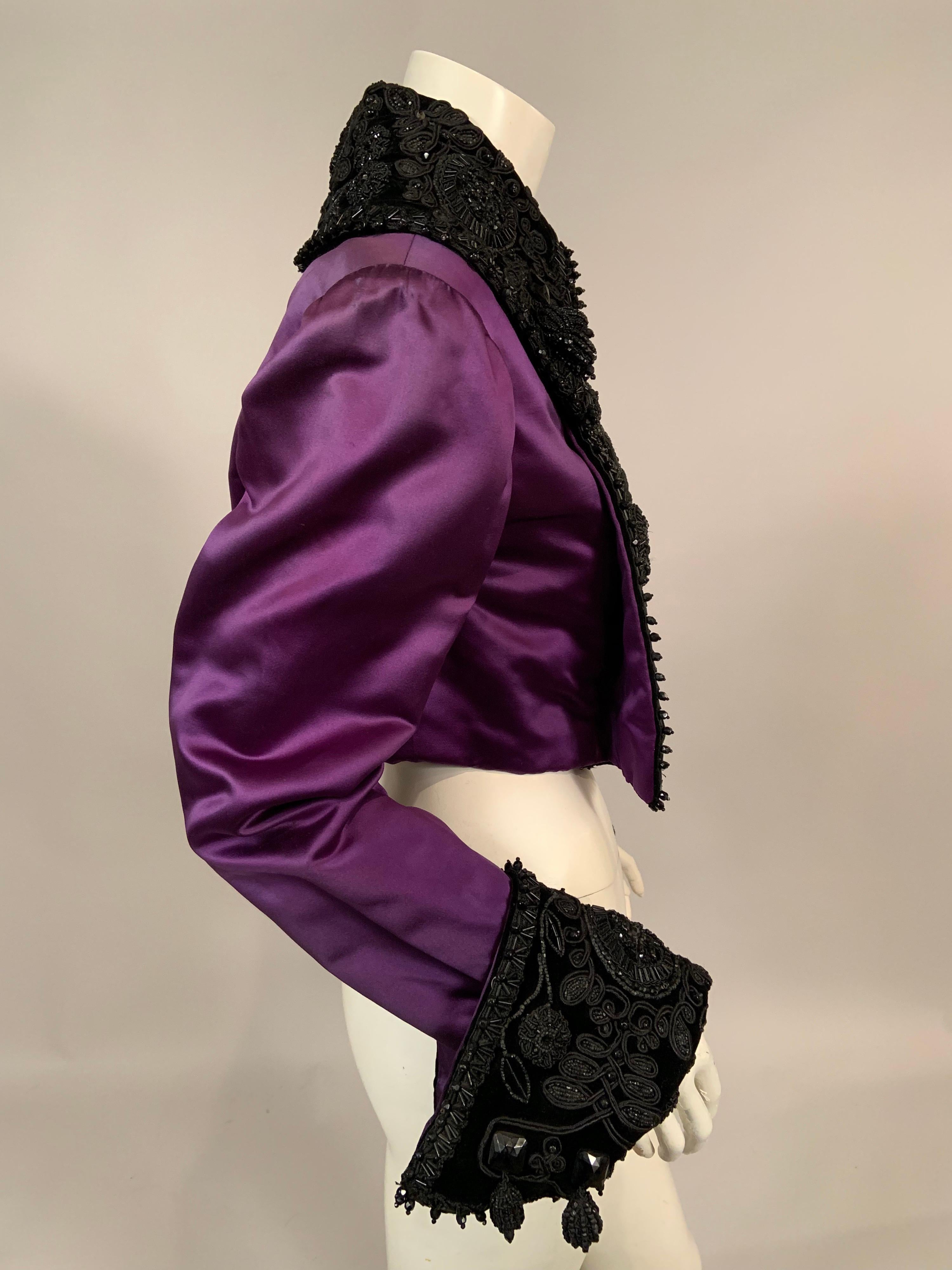 1940's Royal Purple Satin Jacket Trimmed with Victorian Beadwork on Black Velvet 1
