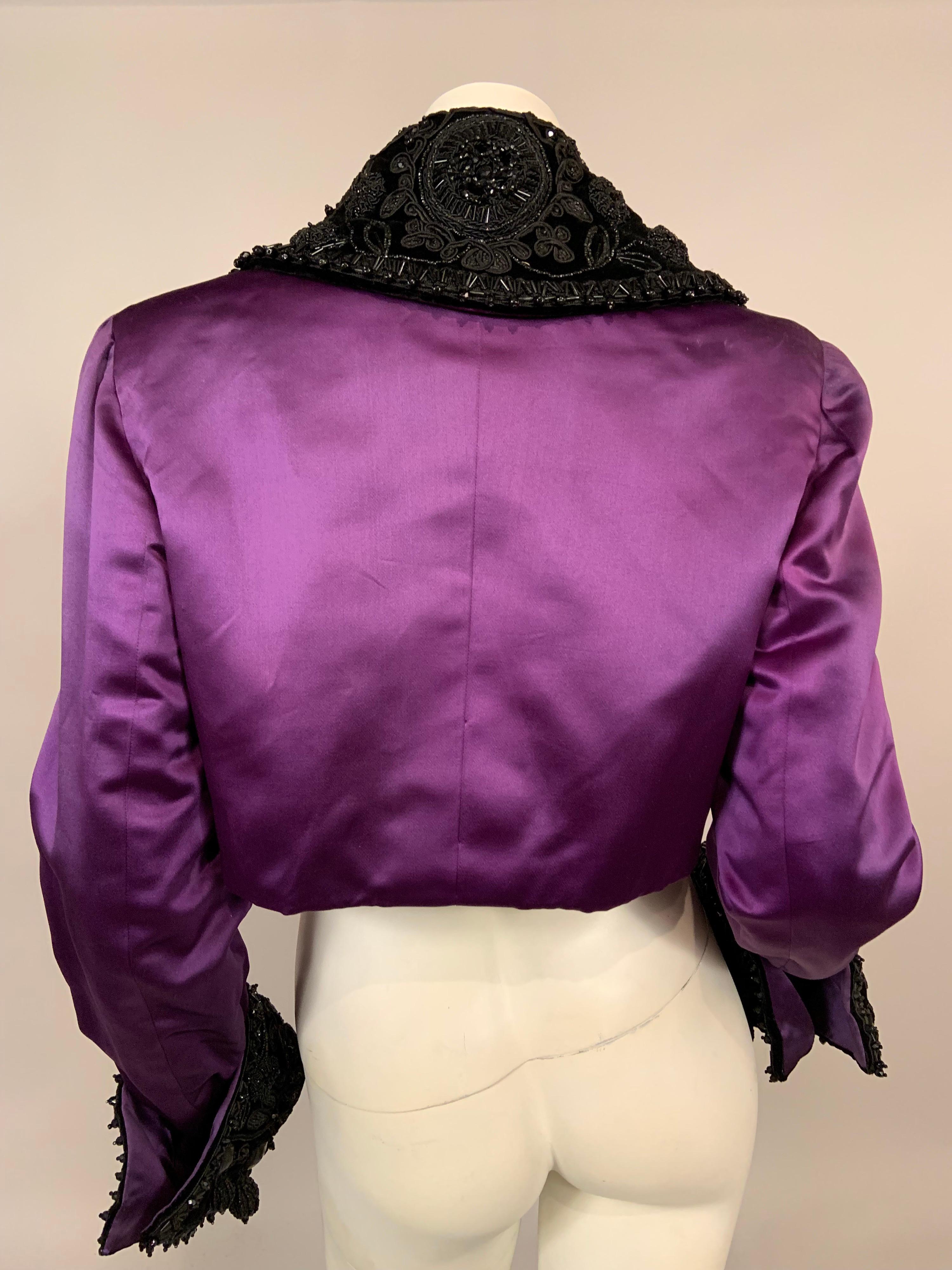 1940's Royal Purple Satin Jacket Trimmed with Victorian Beadwork on Black Velvet 4