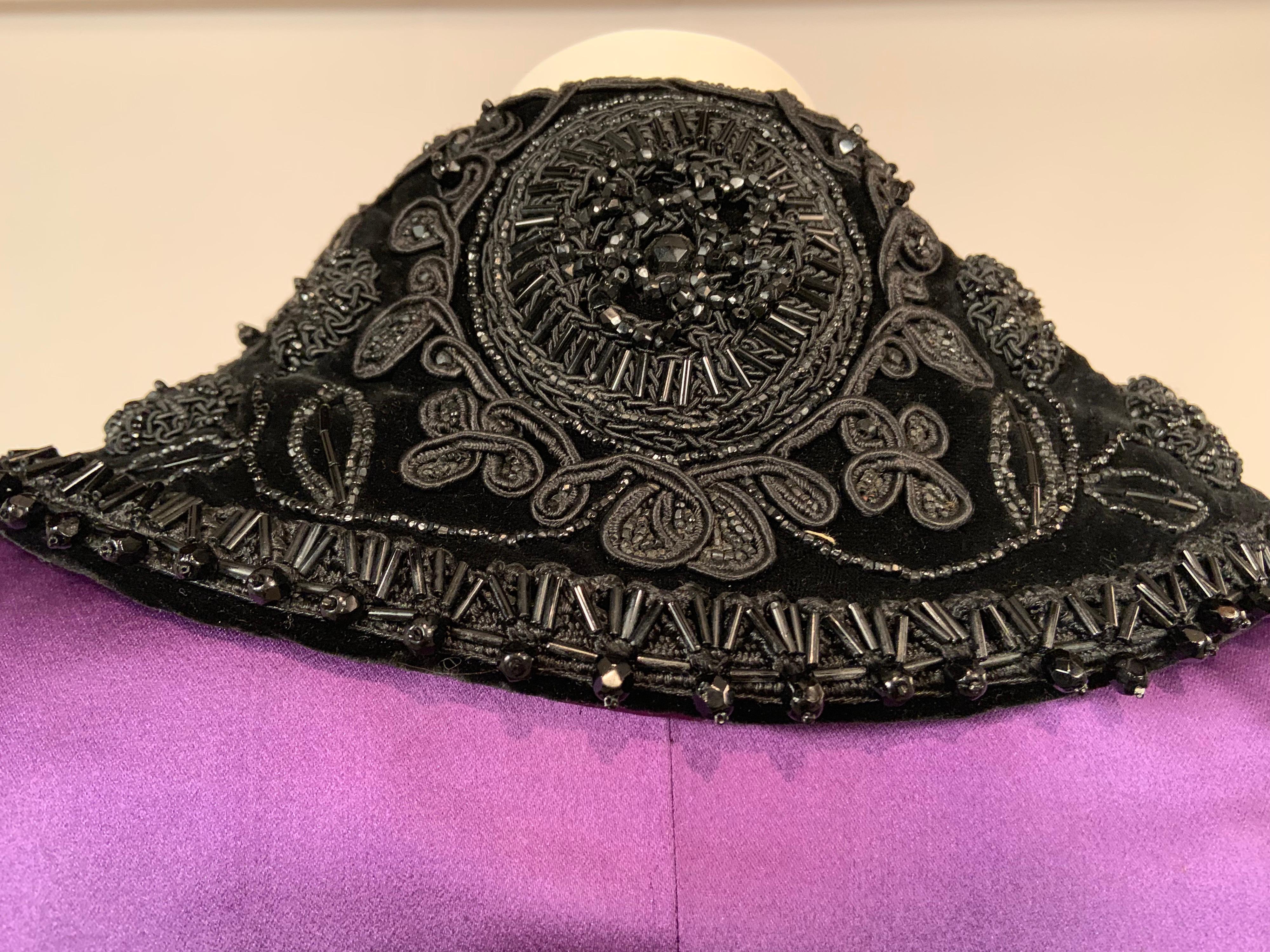 1940's Royal Purple Satin Jacket Trimmed with Victorian Beadwork on Black Velvet 5
