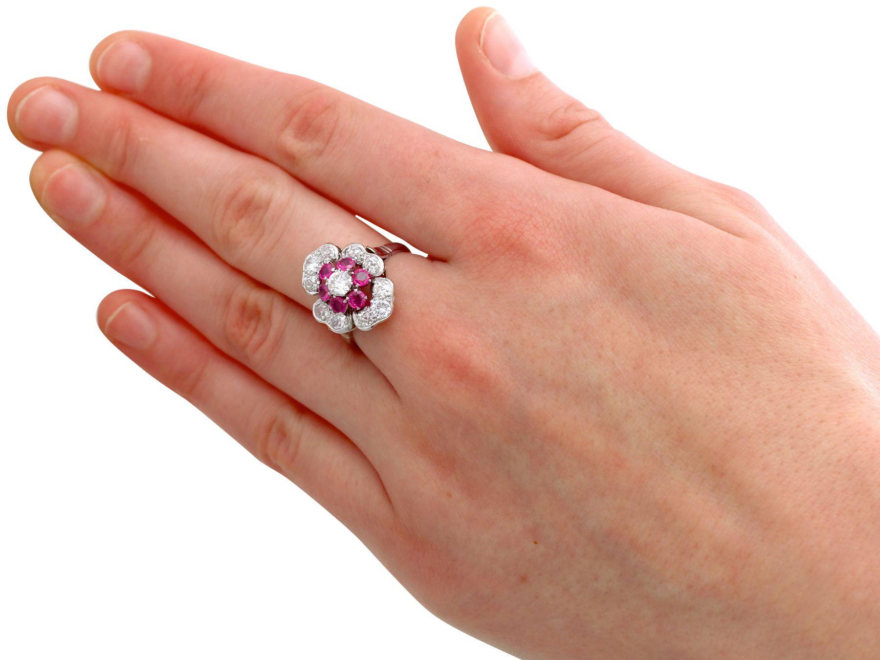 Women's or Men's Vintage 1940s Ruby and 1.63 Carat Diamond Platinum Cocktail Ring For Sale