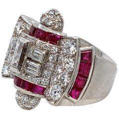 1940s Ruby and Diamond Platinum Ring