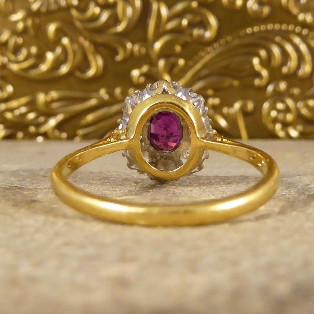 Retro 1940s Ruby Diamond Cluster Ring in 18 Carat Gold