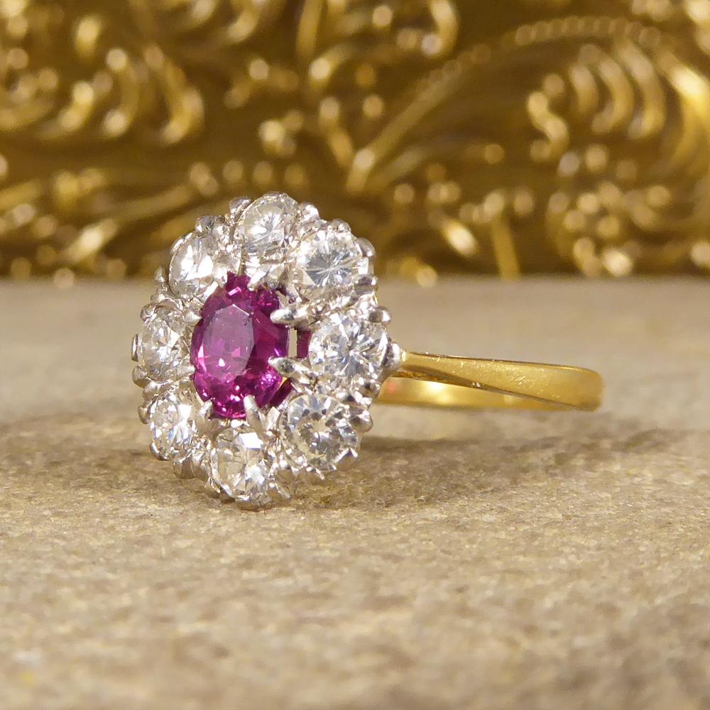 Round Cut 1940s Ruby Diamond Cluster Ring in 18 Carat Gold