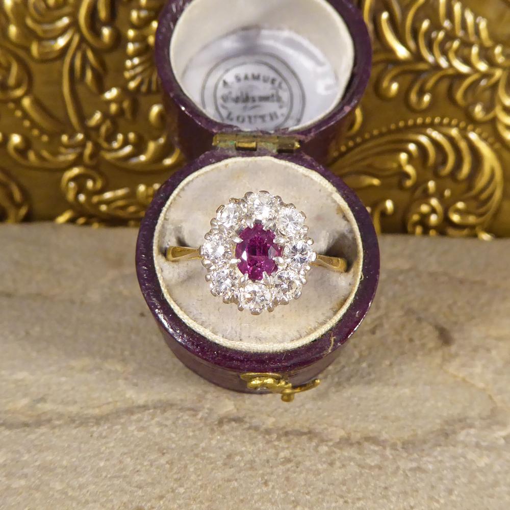 1940s Ruby Diamond Cluster Ring in 18 Carat Gold 1