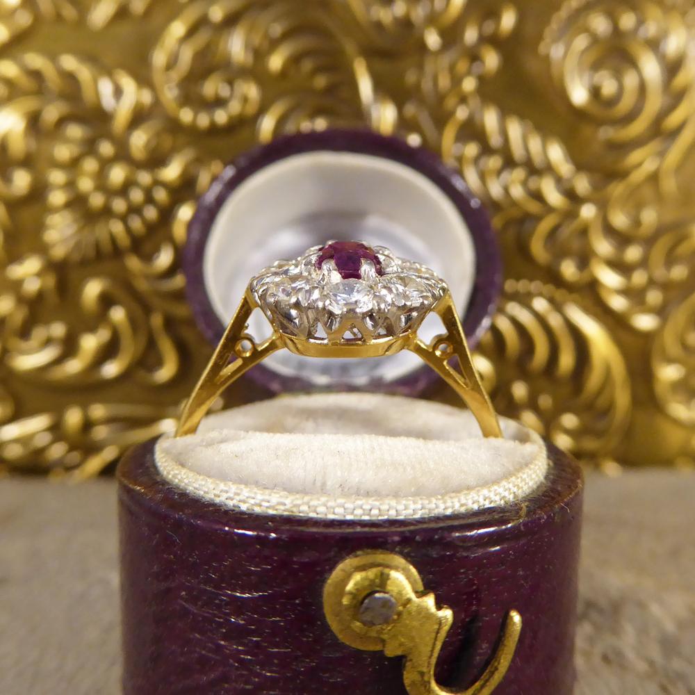 1940s Ruby Diamond Cluster Ring in 18 Carat Gold 2