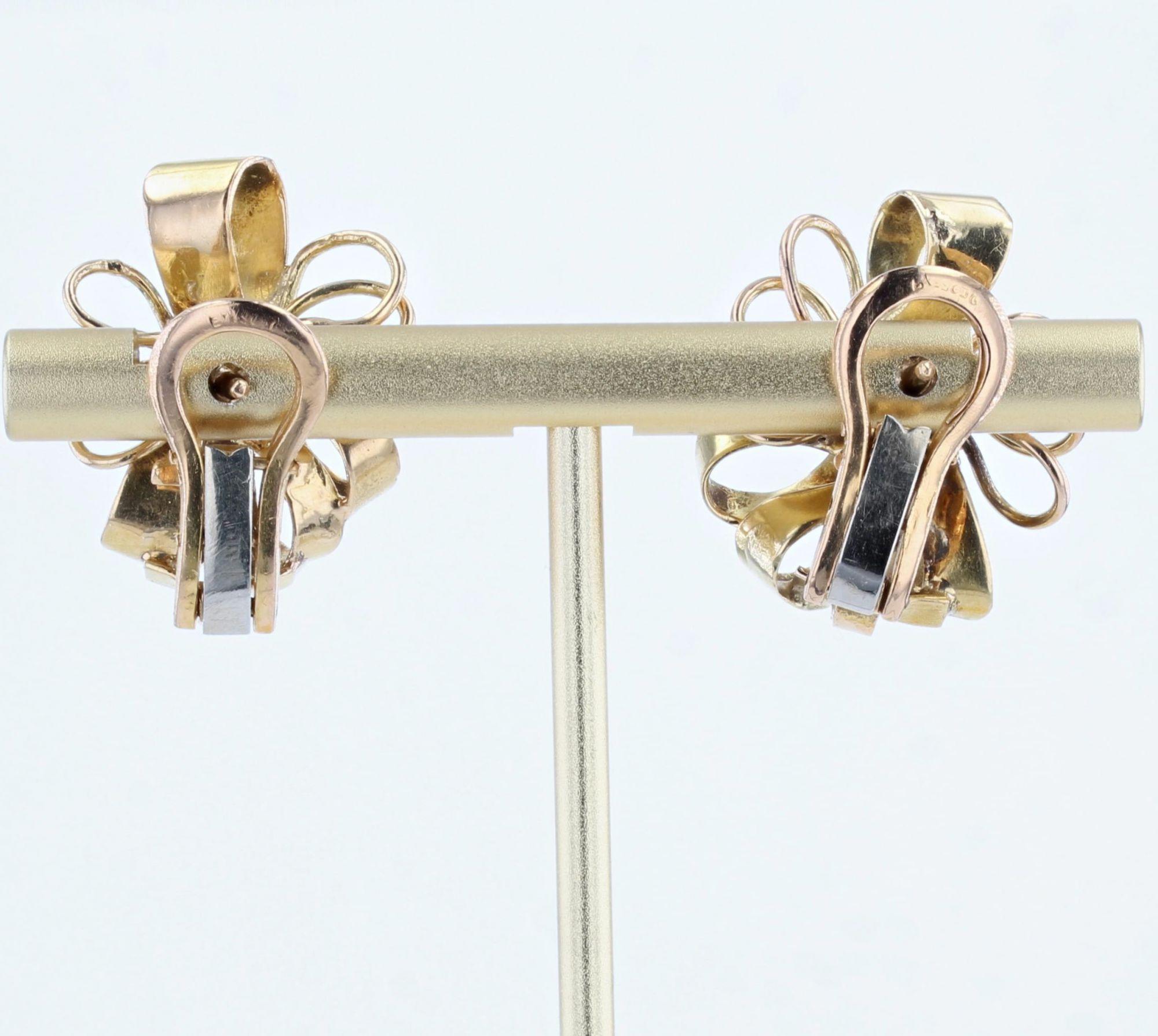 1940er Rubin-Diamanten-Knoten-Ohrringe aus 18 Karat Gelbgold im Angebot 2