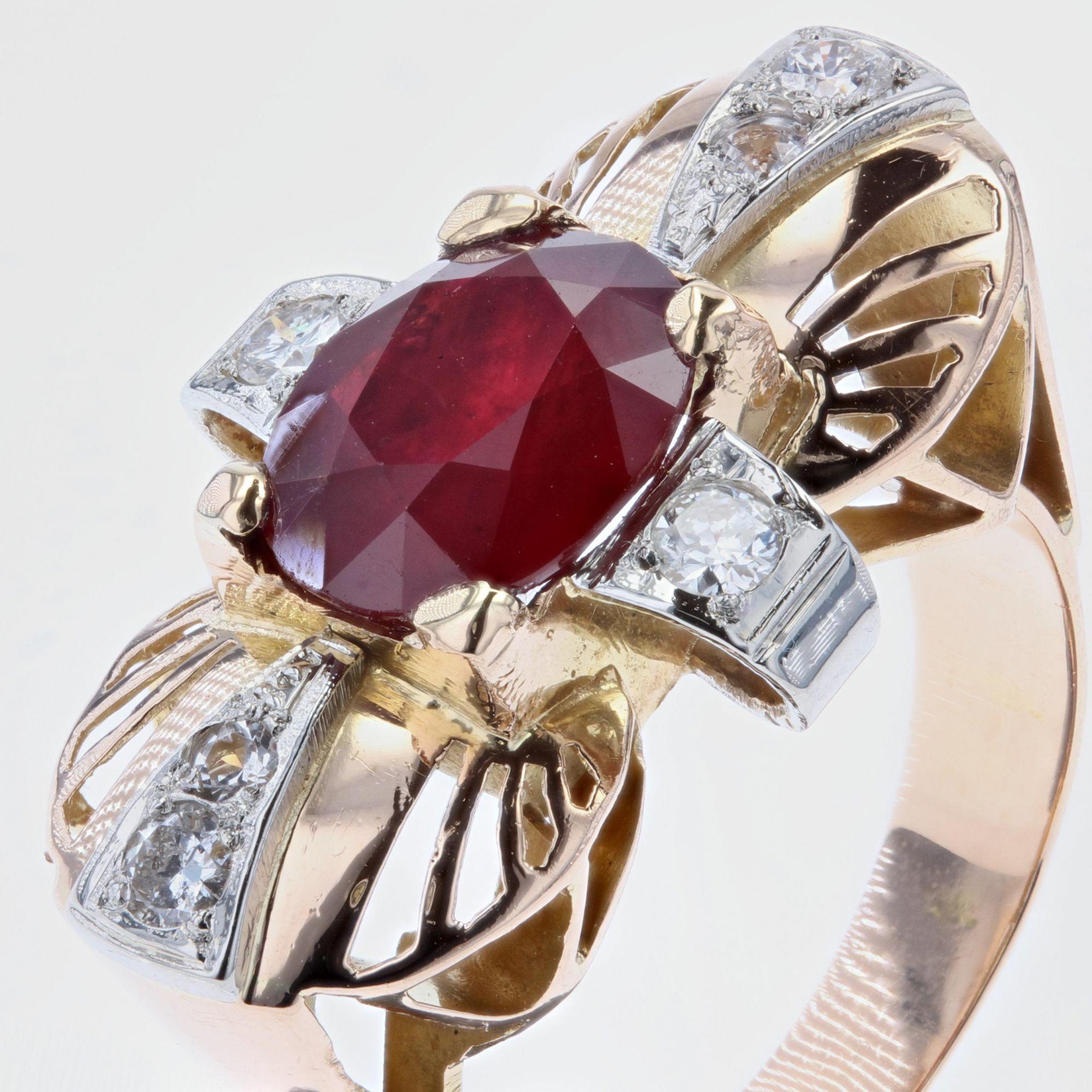 1940s Ruby Diamonds 18 Karat Yellow Gold Ring For Sale 3