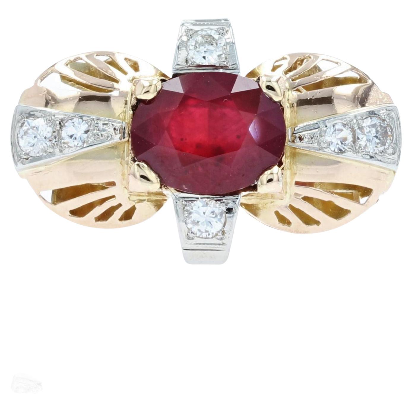 1940s Ruby Diamonds 18 Karat Yellow Gold Ring