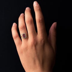 1940s Ruby Rose Cut Diamonds 18 Karat Yellow Gold Rectangular Ring