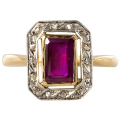 Vintage 1940s Ruby Rose Cut Diamonds 18 Karat Yellow Gold Rectangular Ring