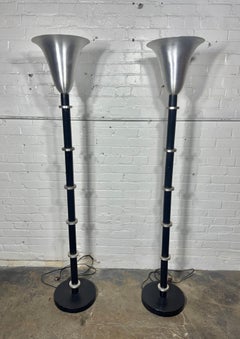 1940s Russel Wright Art Deco/MACHINE AGE, Spun Aluminum Torchiere Floor Lamps