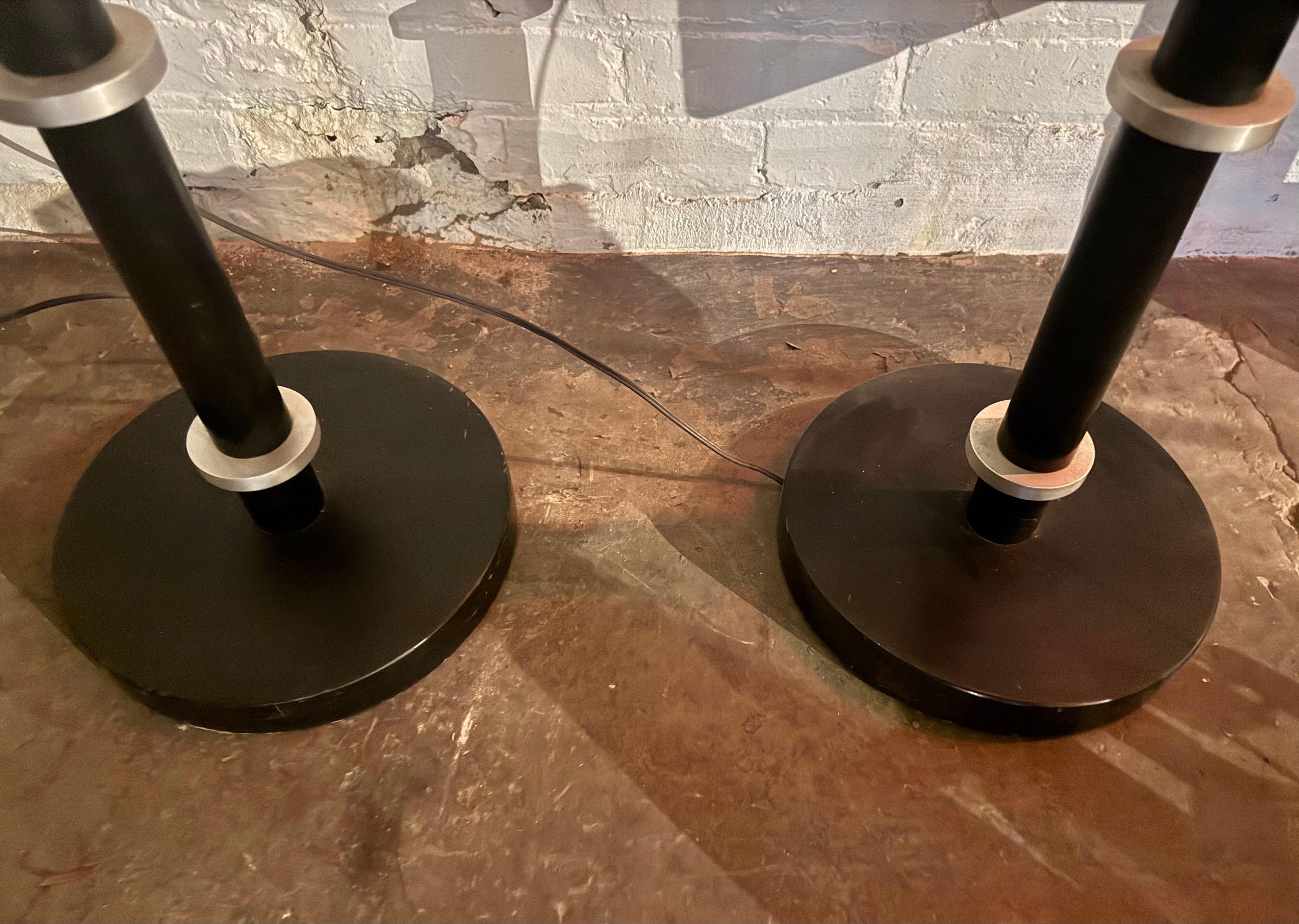 Painted 1940s Russel Wright Art Deco/MACHINE AGE, Spun Aluminum Torchiere Floor Lamps For Sale