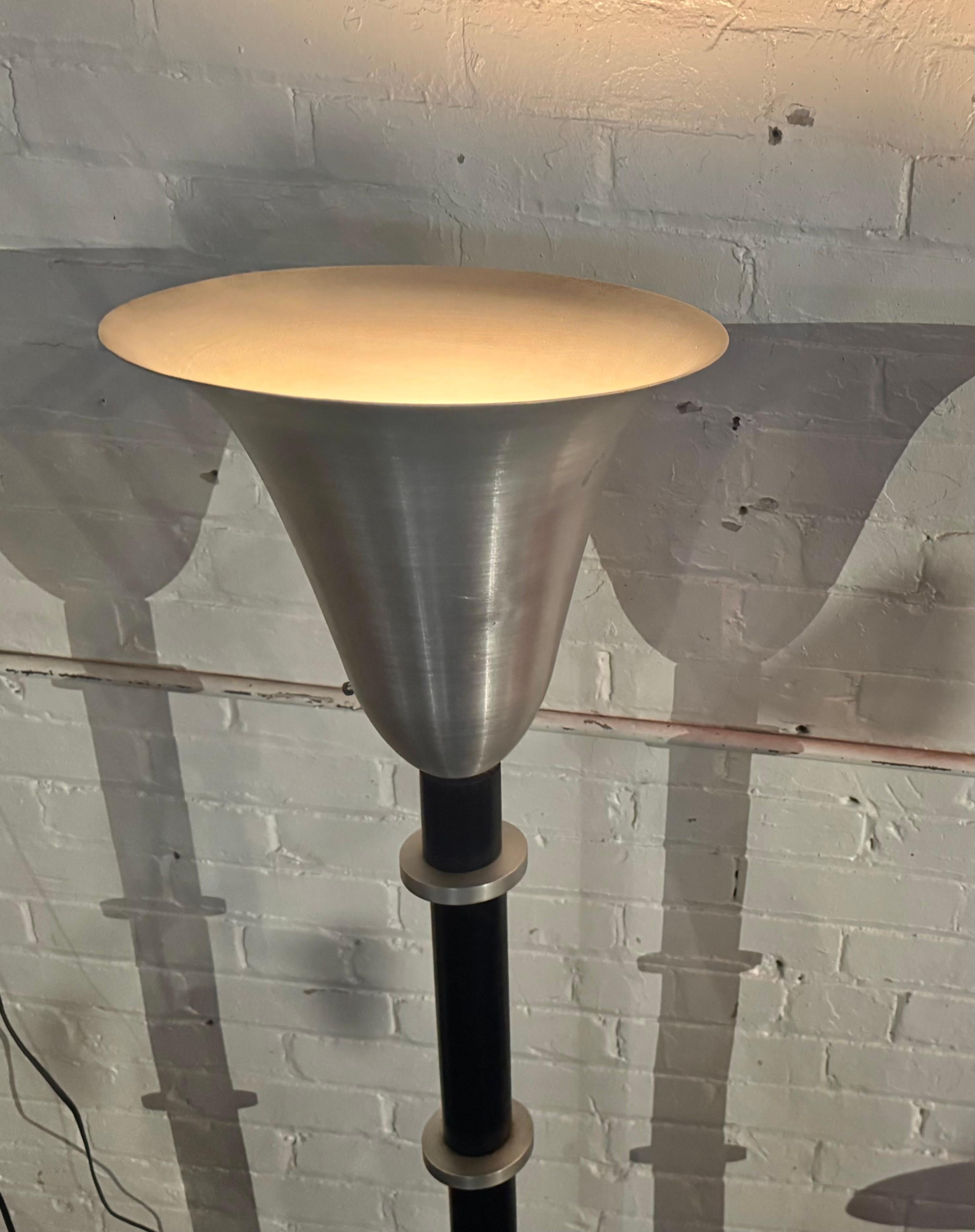 1940s Russel Wright Art Deco/MACHINE AGE, Spun Aluminum Torchiere Floor Lamps In Good Condition For Sale In Buffalo, NY